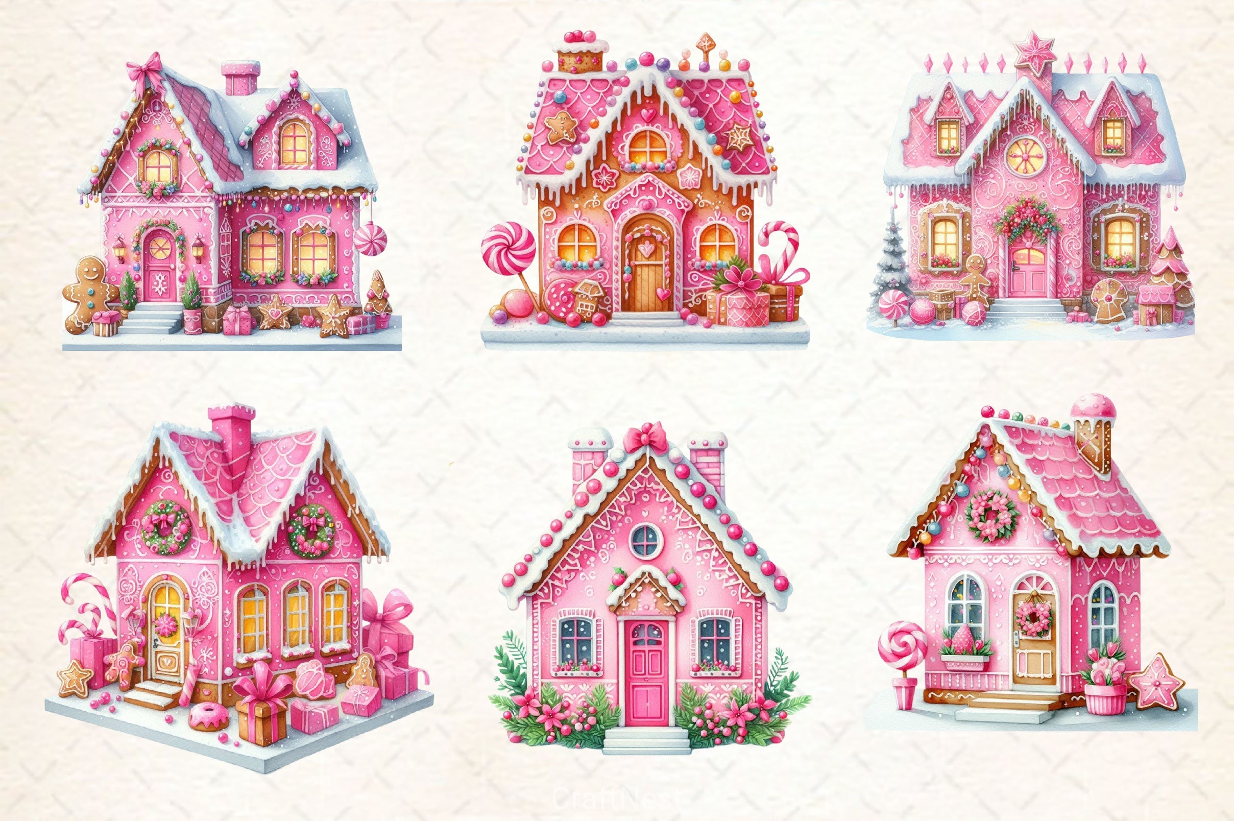 Pink Christmas Gingerbread House Clipart Bundle - CraftNest - Digital Crafting and Art