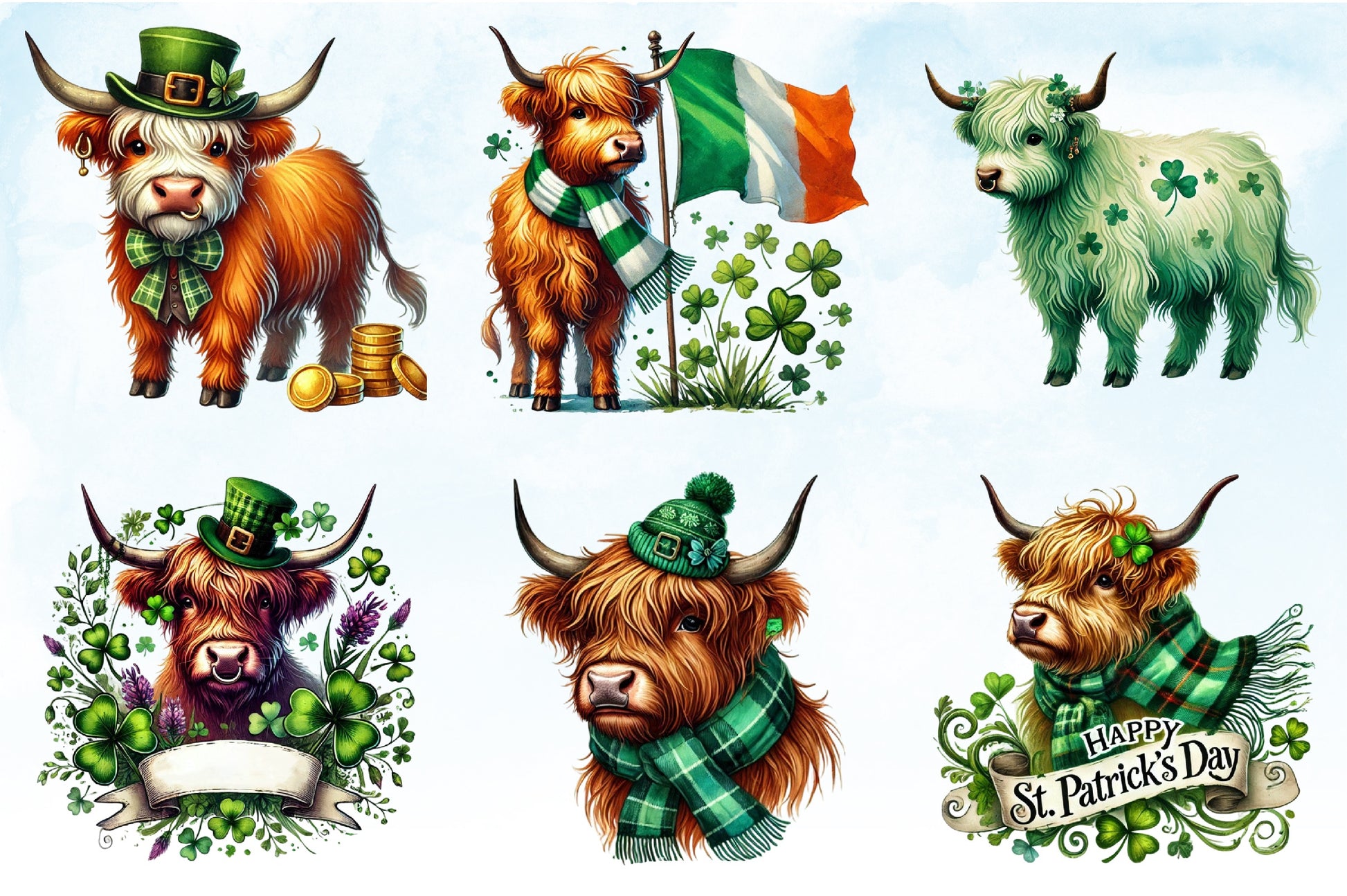 St Patrick's Day Highland Cow Clipart Bundle - CraftNest - Digital Crafting and Art