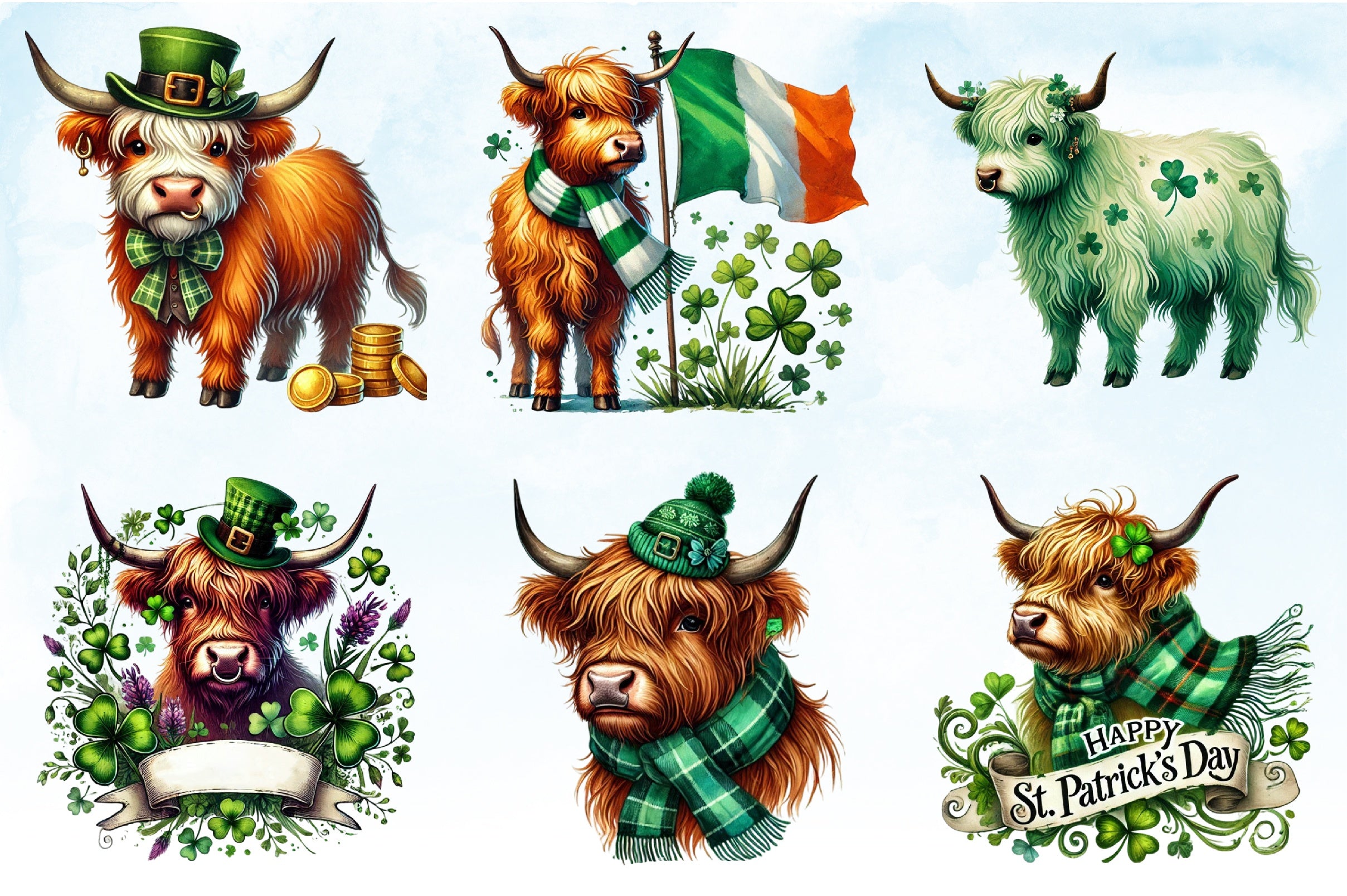 St Patrick's Day Highland Cow Clipart Bundle - CraftNest - Digital Crafting and Art