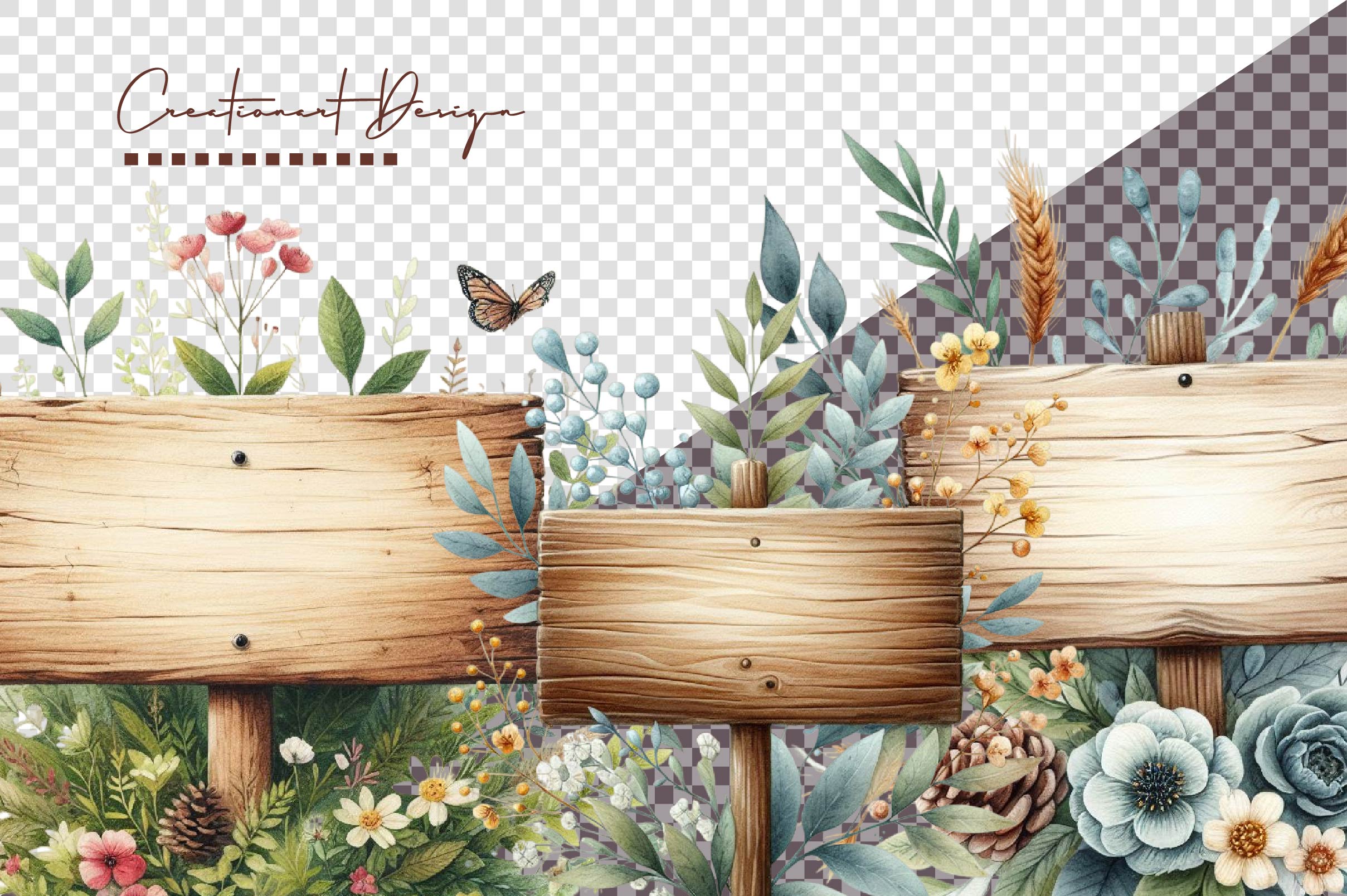 Floral Wood Signs Clipart Bundle - CraftNest - Digital Crafting and Art