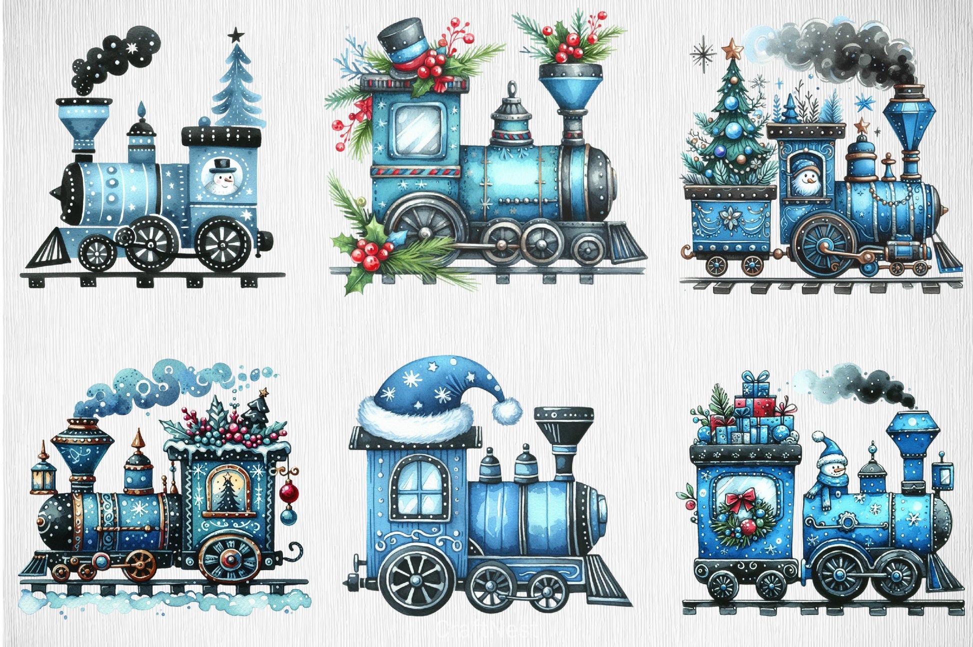 Blue Christmas Train Clipart Bundle - CraftNest - Digital Crafting and Art