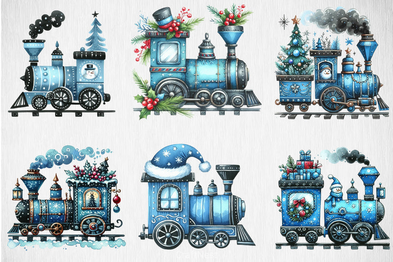 Blue Christmas Train Clipart Bundle - CraftNest - Digital Crafting and Art