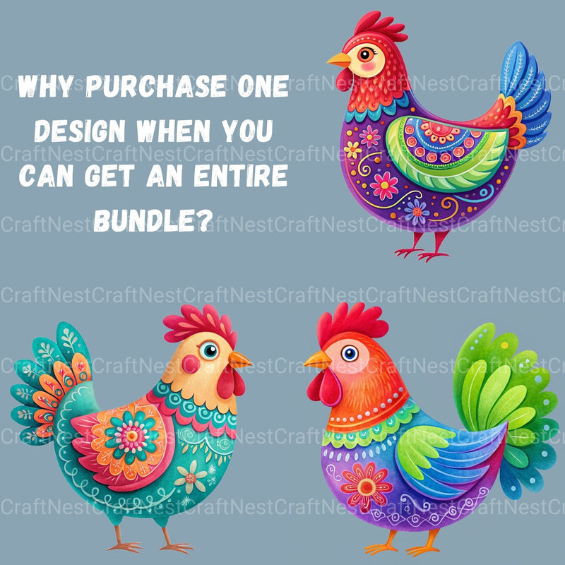 Mexico Inspired Chickens Clipart Bundle - CraftNest - Digital Crafting and Art