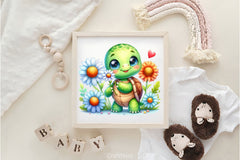 Baby Turtle Flowers Clipart Bundle - CraftNest - Digital Crafting and Art