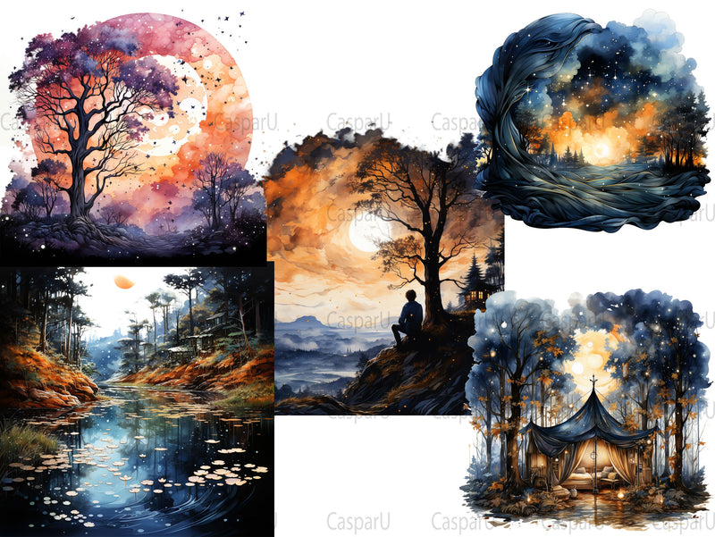 Starry Fall Nights Clipart - CraftNest