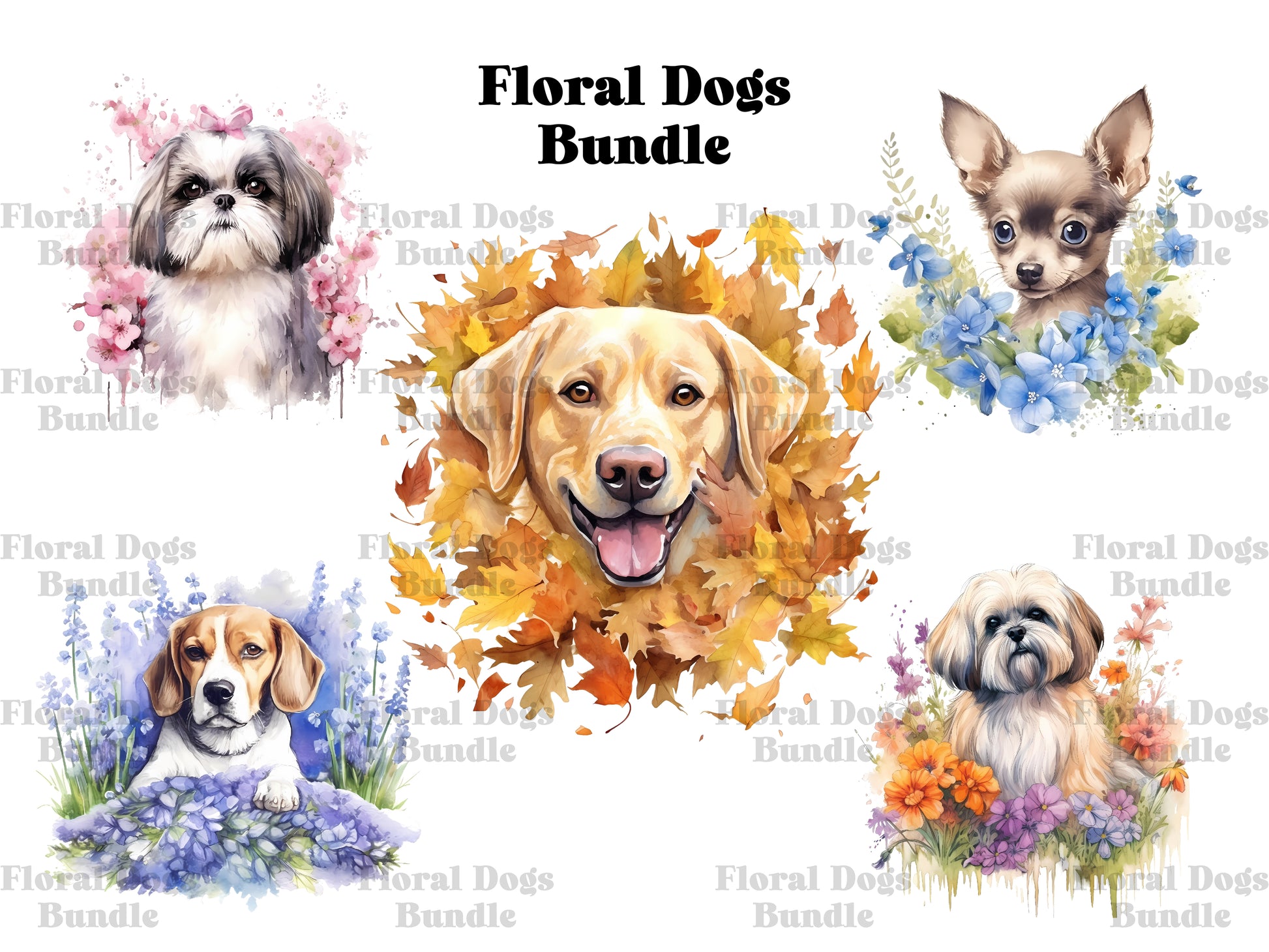 Floral Dogs Clipart - CraftNest