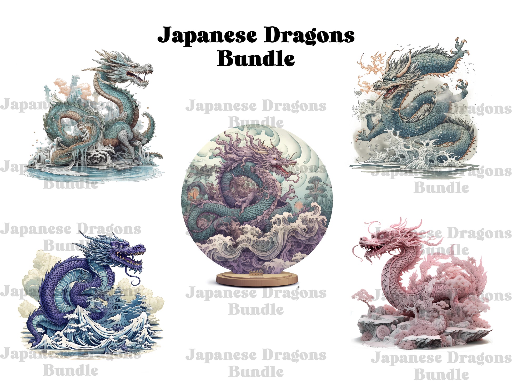 Japanese Art Style Dragons Clipart - CraftNest