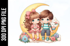 Boy & Girl Moon Clipart Bundle - CraftNest - Digital Crafting and Art