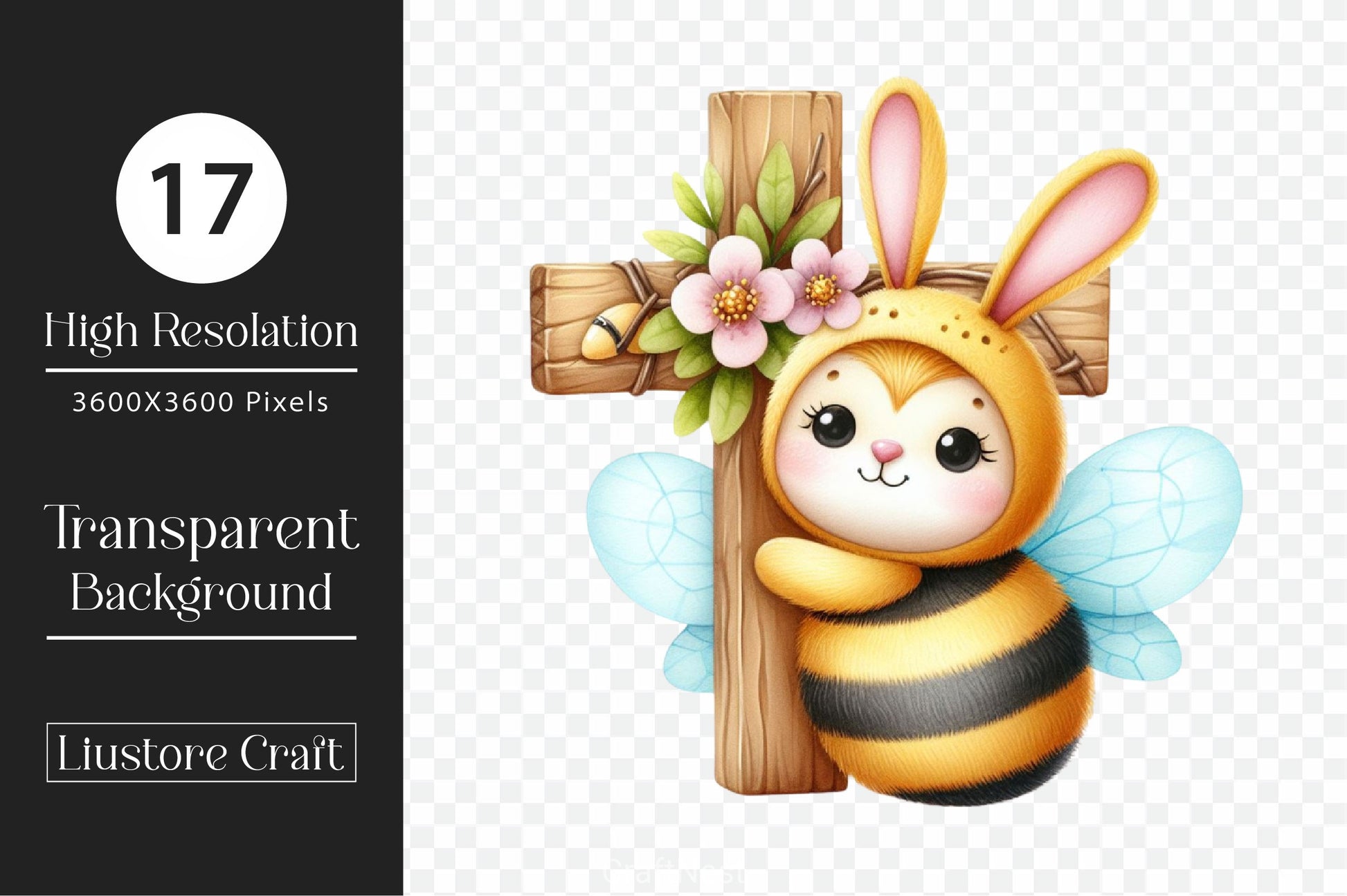 Cute Bee Wooden In A Cross Clipart Bundle - CraftNest - Digital Crafting and Art