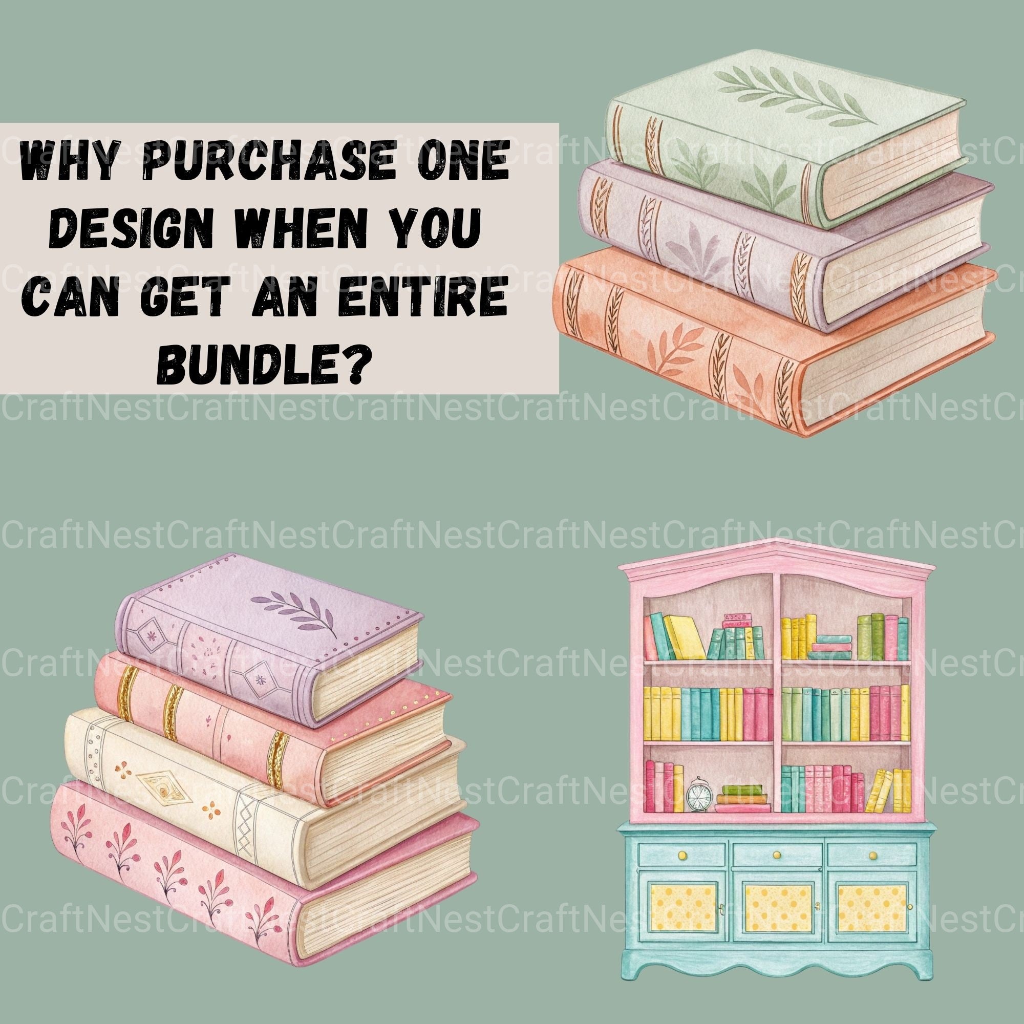 Books & Bookshelves Clipart Bundle - CraftNest - Digital Crafting and Art