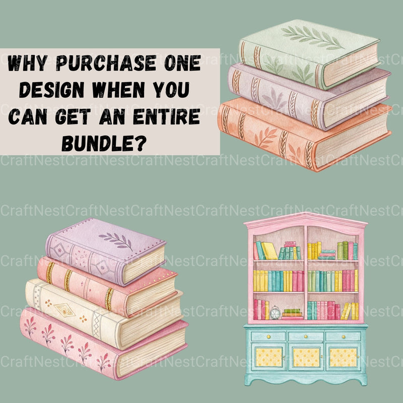 Books & Bookshelves Clipart Bundle - CraftNest - Digital Crafting and Art
