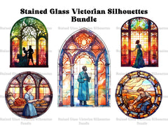 Stained Glass Victorian Silhouettes Clipart - CraftNest