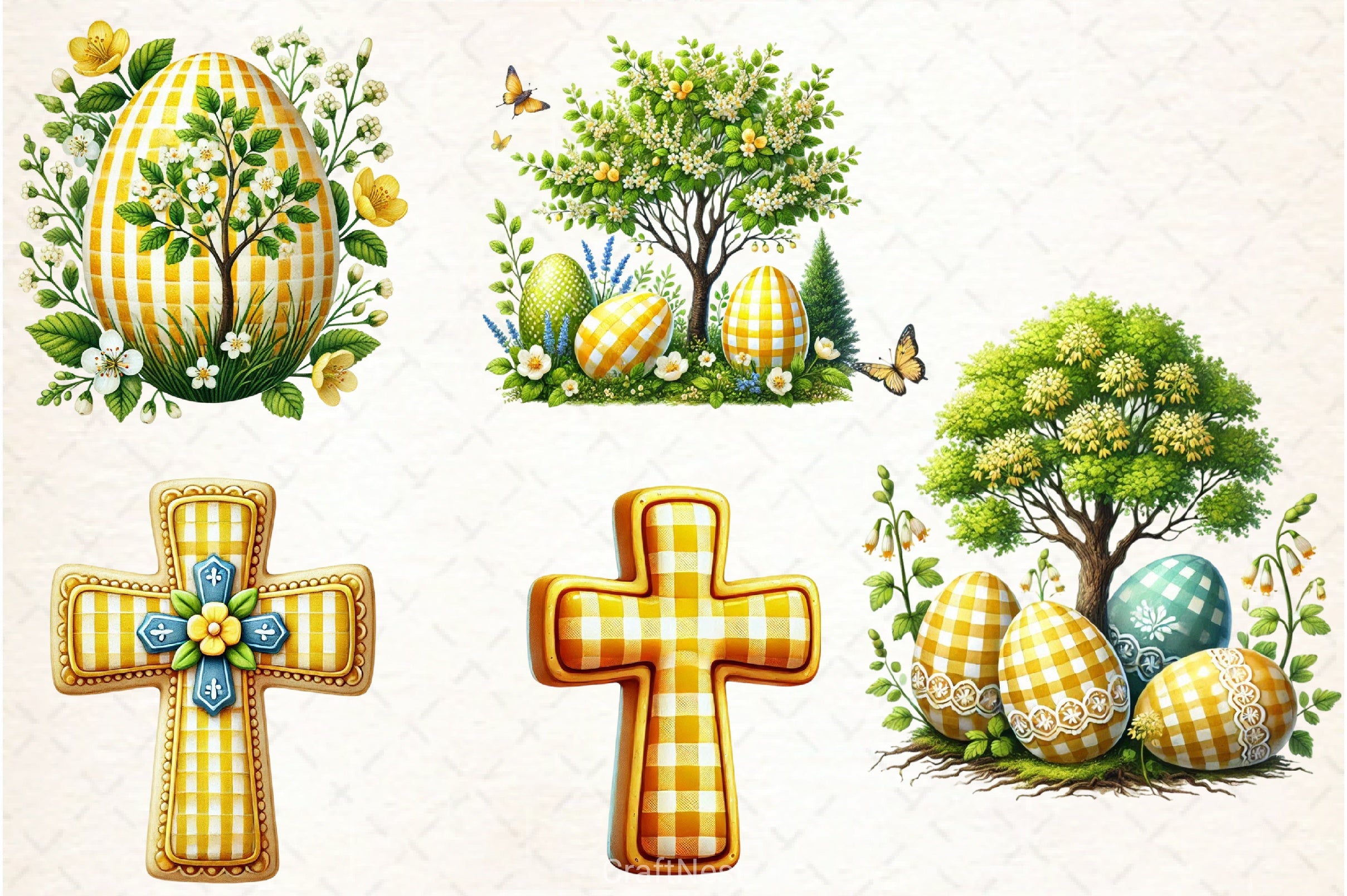 Yellow Easter Gingham Clipart Bundle - CraftNest - Digital Crafting and Art