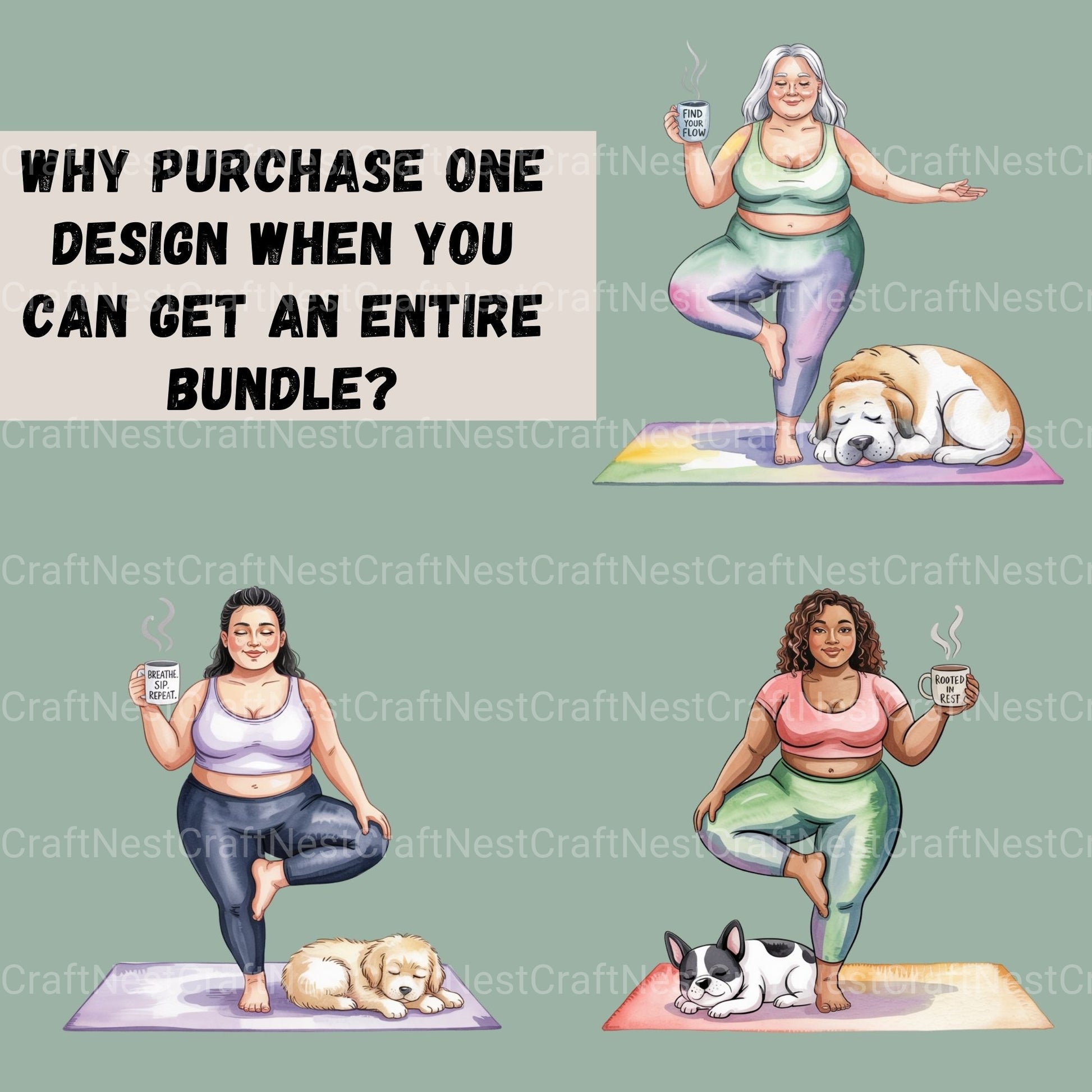 Plus Size Ladies With Dog & Yoga Clipart Bundle - CraftNest - Digital Crafting and Art