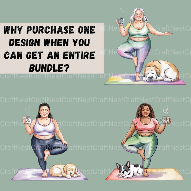 Plus Size Ladies With Dog & Yoga Clipart Bundle - CraftNest - Digital Crafting and Art