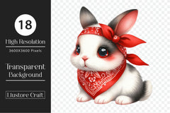Cute Bunny Red Bandana Clipart Bundle - CraftNest - Digital Crafting and Art