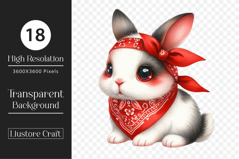 Cute Bunny Red Bandana Clipart Bundle - CraftNest - Digital Crafting and Art