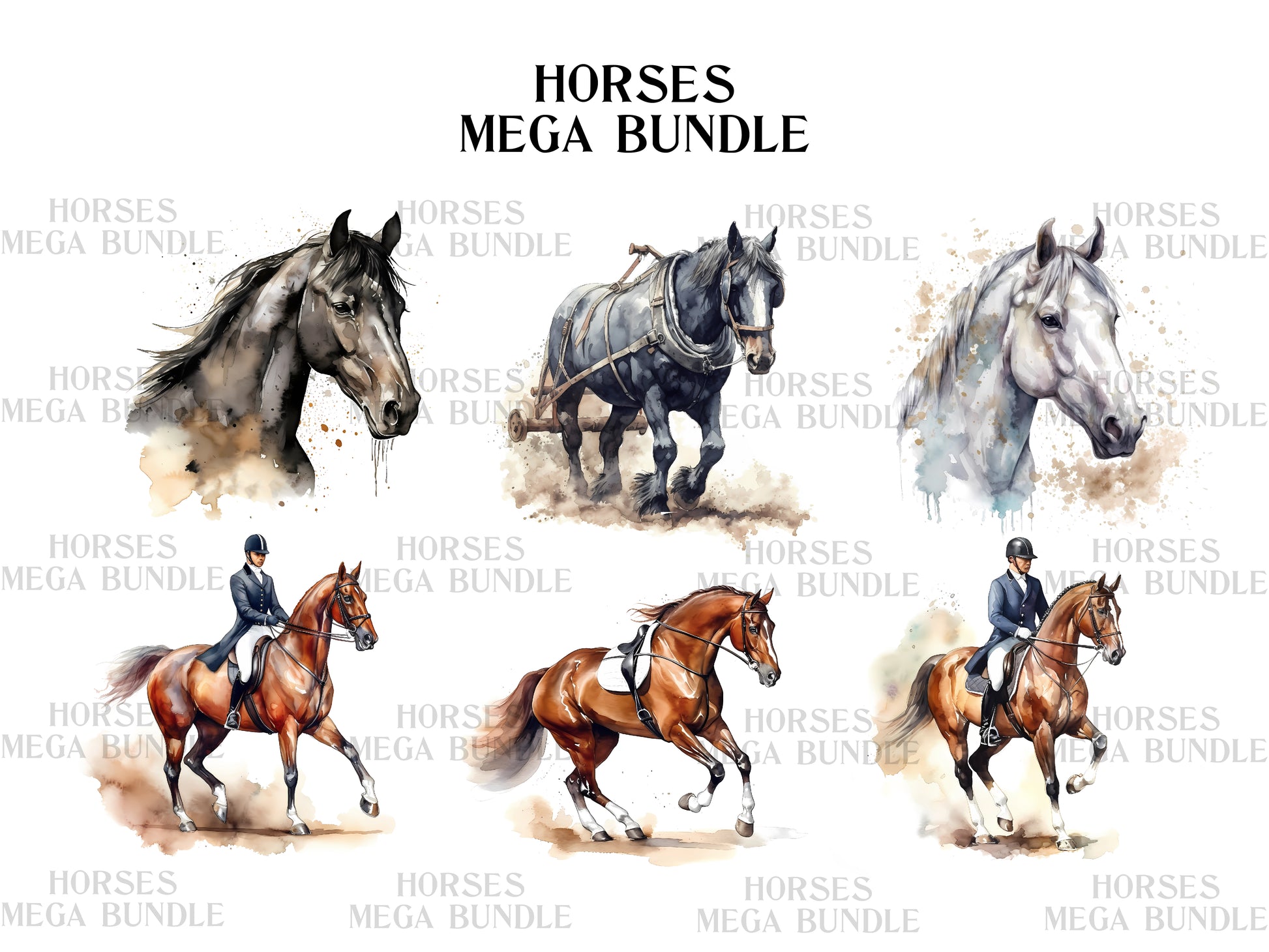 Horses Mega Bundle Clipart - CraftNest