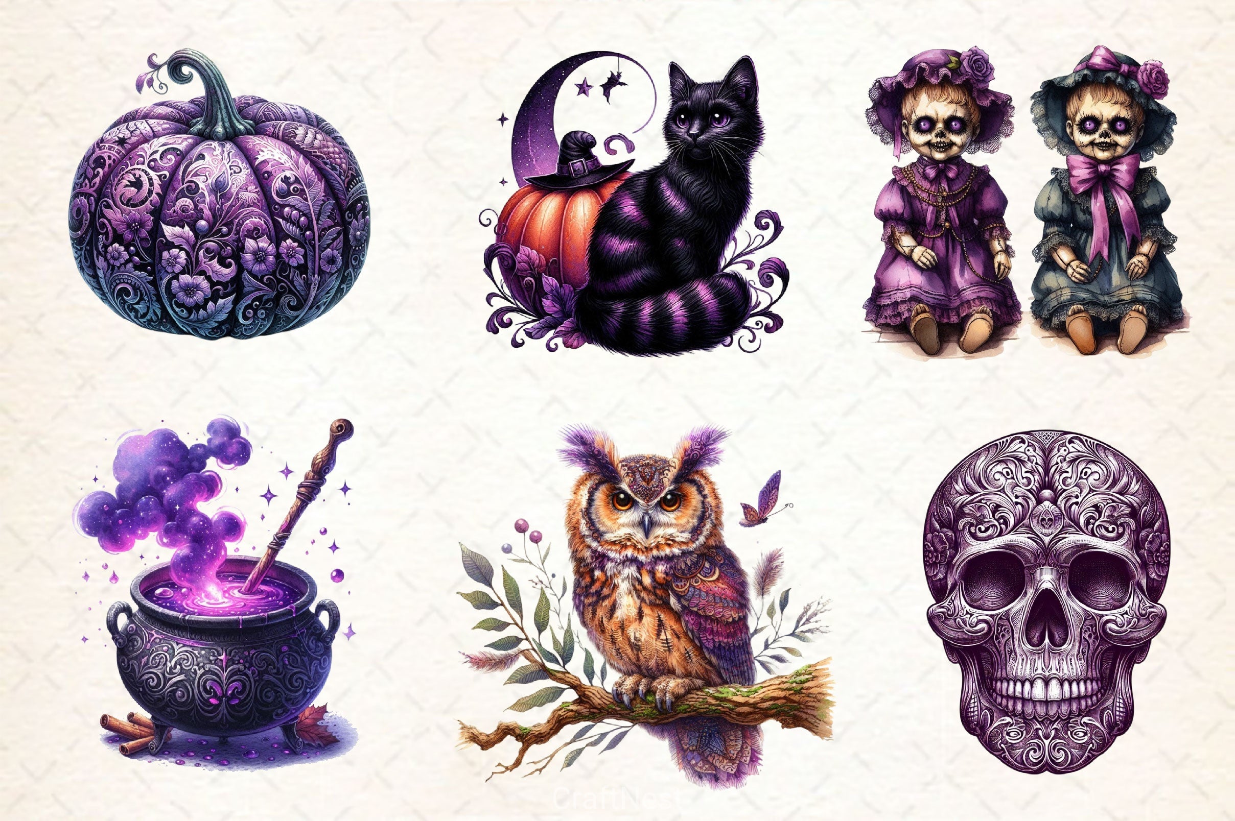 Antique Purple Halloween Set Clipart Bundle - CraftNest - Digital Crafting and Art