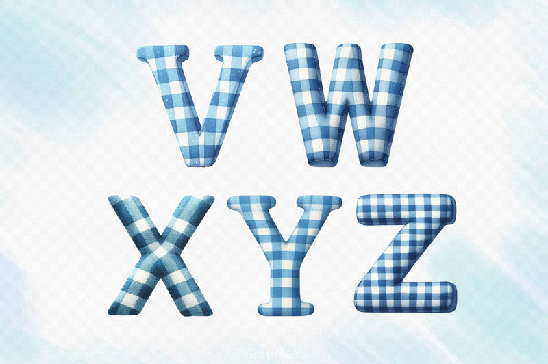 Blue Gingham Alphabet Clipart Bundle - CraftNest - Digital Crafting and Art