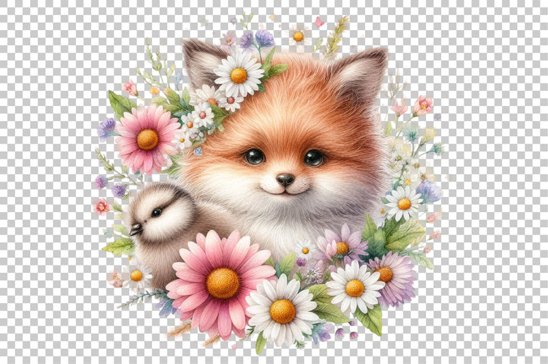 Cute Animals & Daisy Flowers Clipart Bundle 1 - CraftNest - Digital Crafting and Art