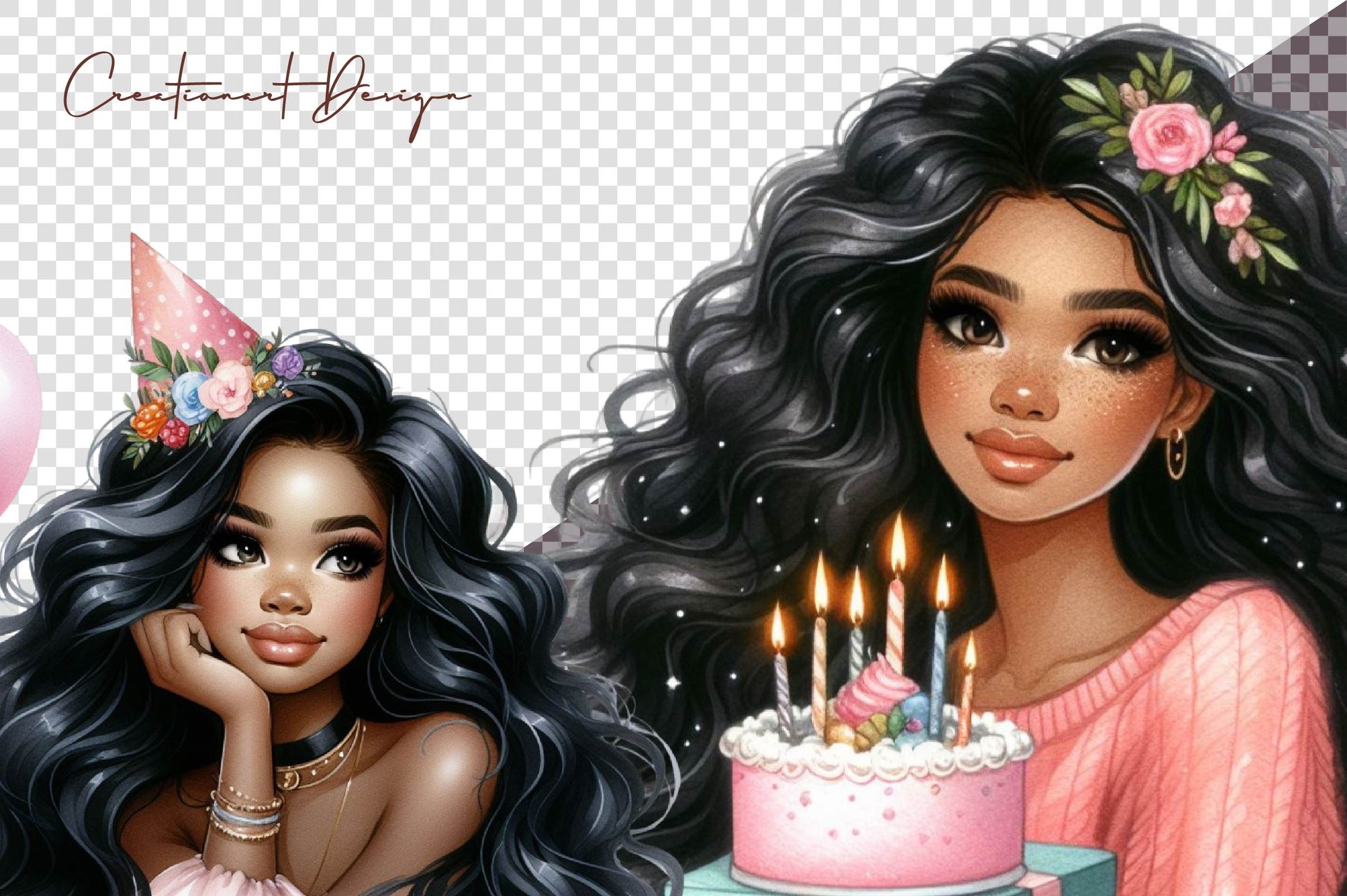American Birthday Black Girl Clipart Bundle - CraftNest - Digital Crafting and Art