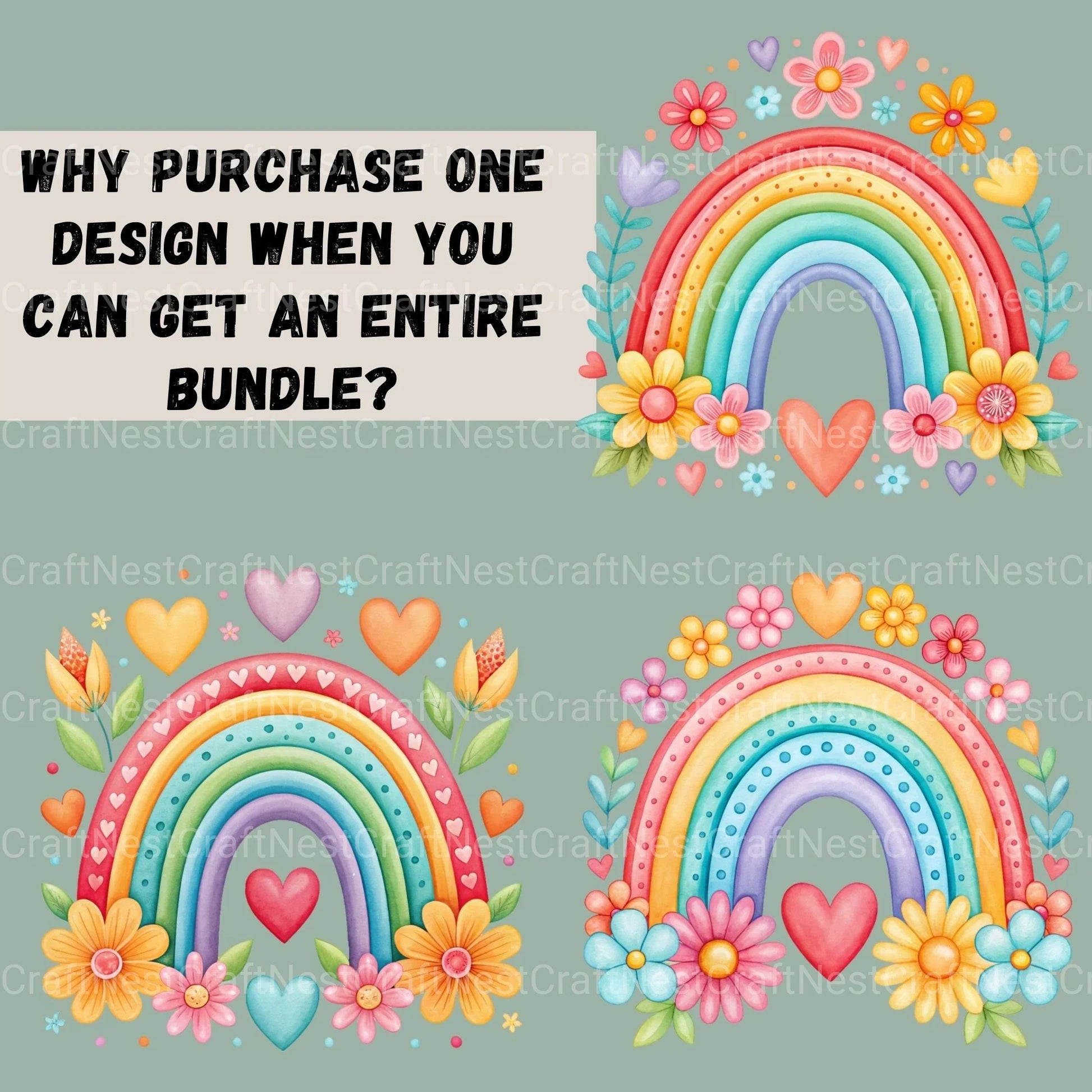 Rainbows Hearts Flowers Clipart Bundle - CraftNest - Digital Crafting and Art