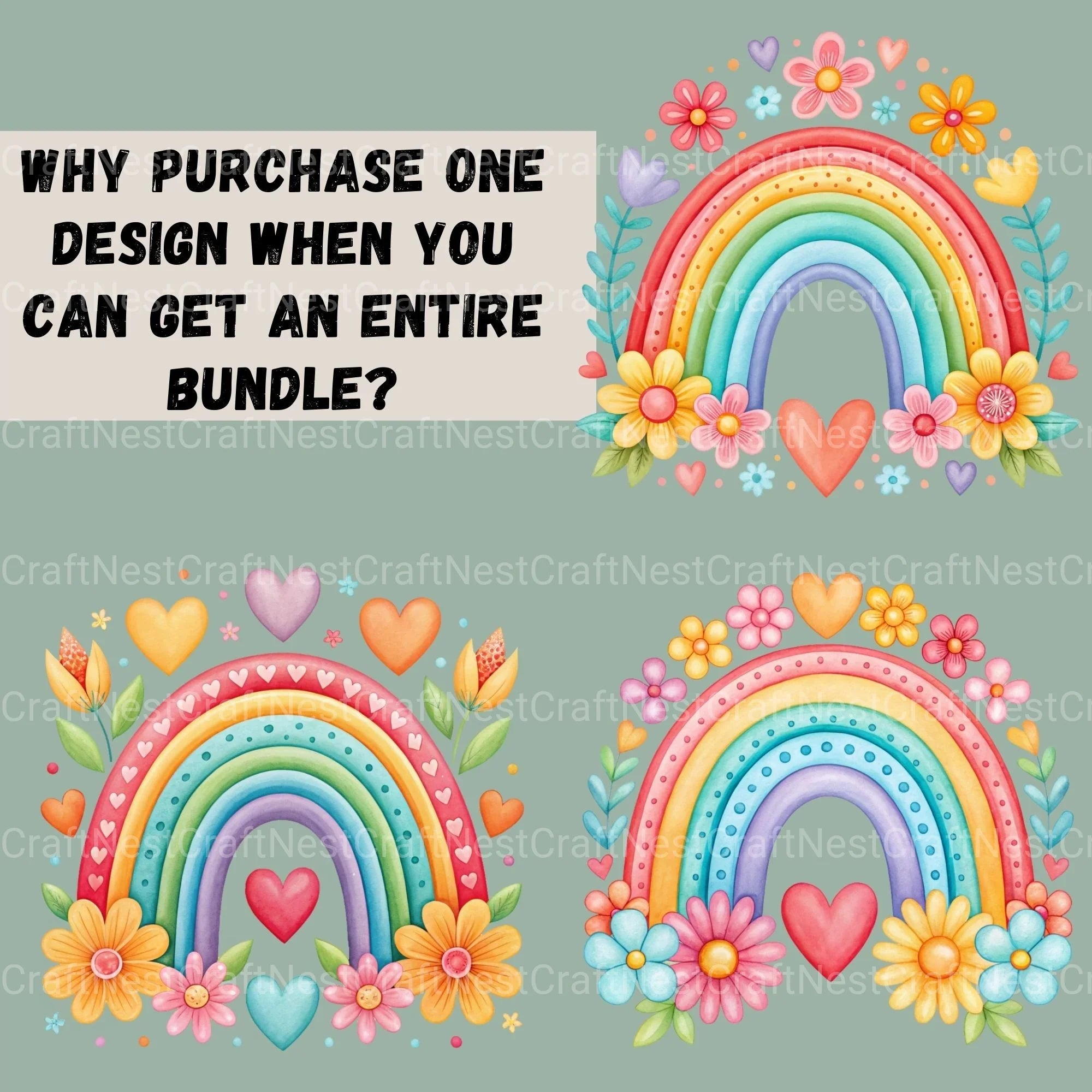 Rainbows Hearts Flowers Clipart Bundle - CraftNest - Digital Crafting and Art