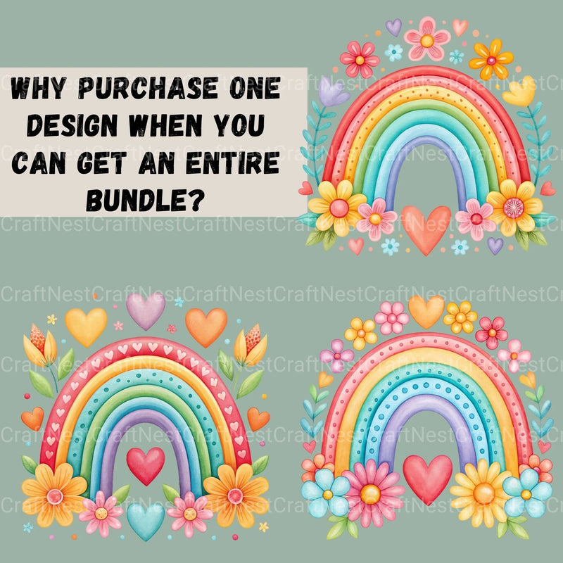 Rainbows Hearts Flowers Clipart Bundle - CraftNest - Digital Crafting and Art