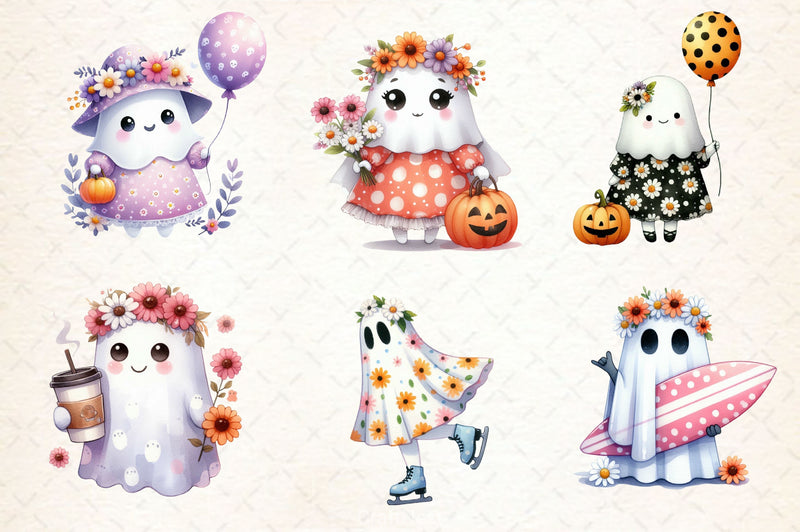 Halloween Floral Ghost Clipart Bundle 2 - CraftNest - Digital Crafting and Art