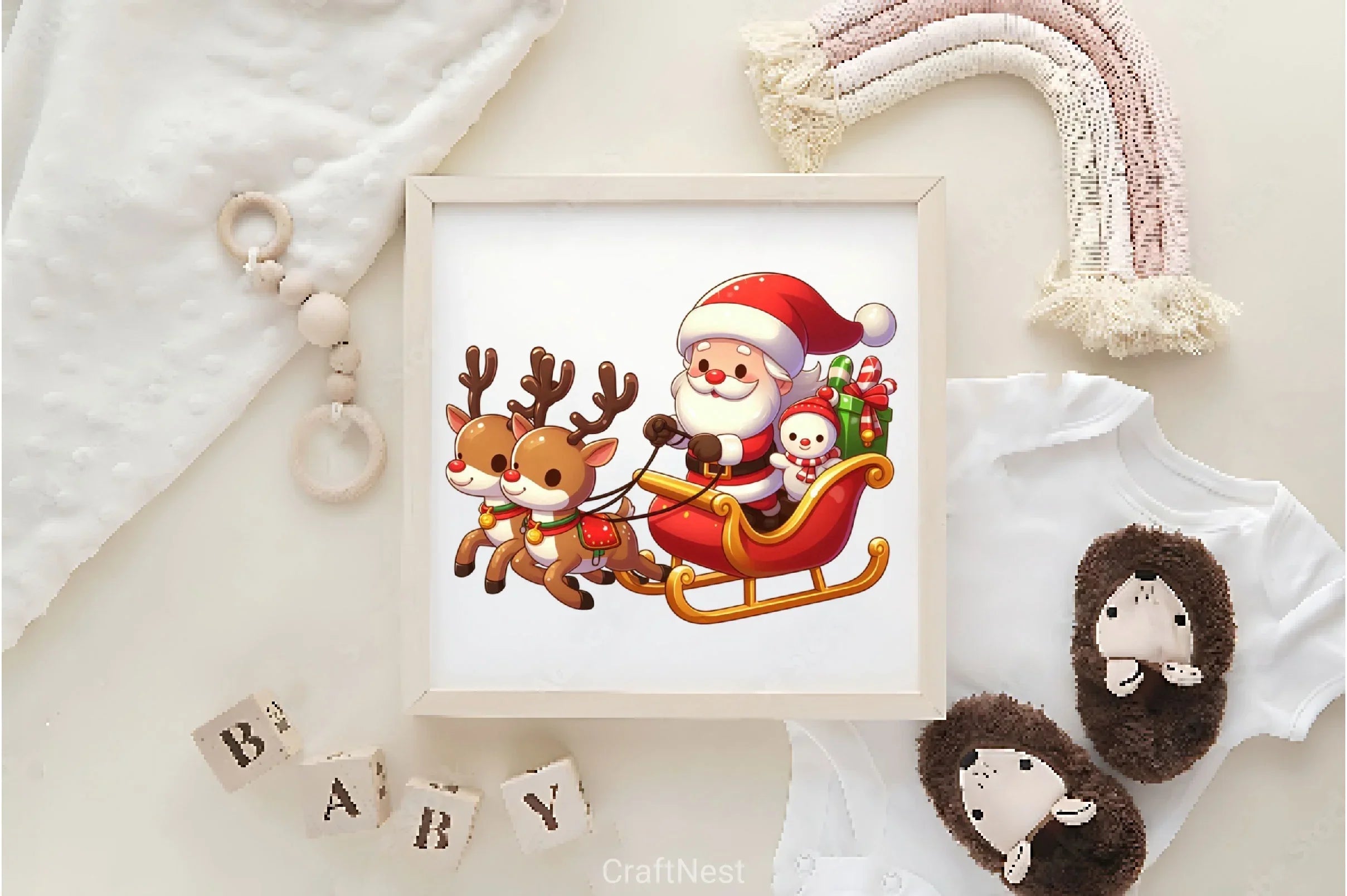 Cute Santa Christmas Reindeer Clipart Bundle - CraftNest - Digital Crafting and Art