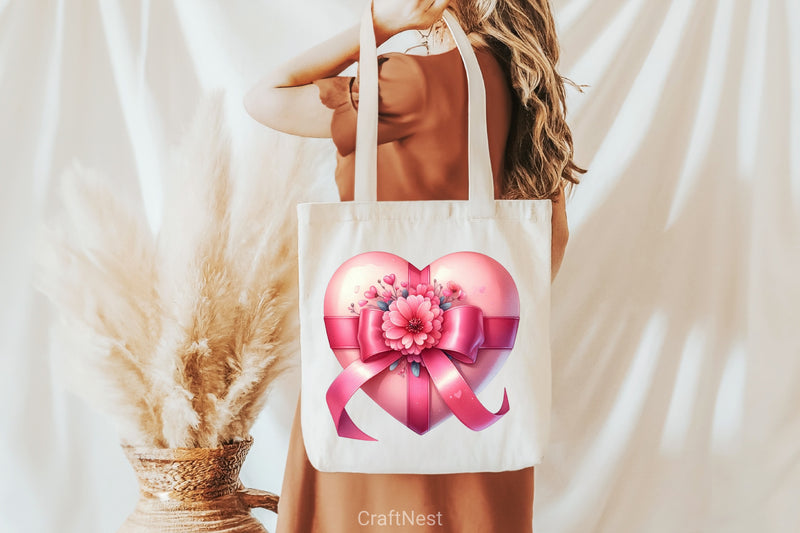 Valentine's Pink Heart Bow Clipart Bundle - CraftNest - Digital Crafting and Art