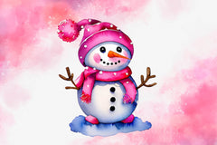 Cute Pink Color Snowman Christmas Clipart Bundle - CraftNest - Digital Crafting and Art