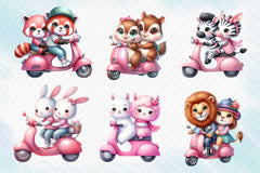 Animal Friends Ride A Scooter Clipart Bundle - CraftNest - Digital Crafting and Art