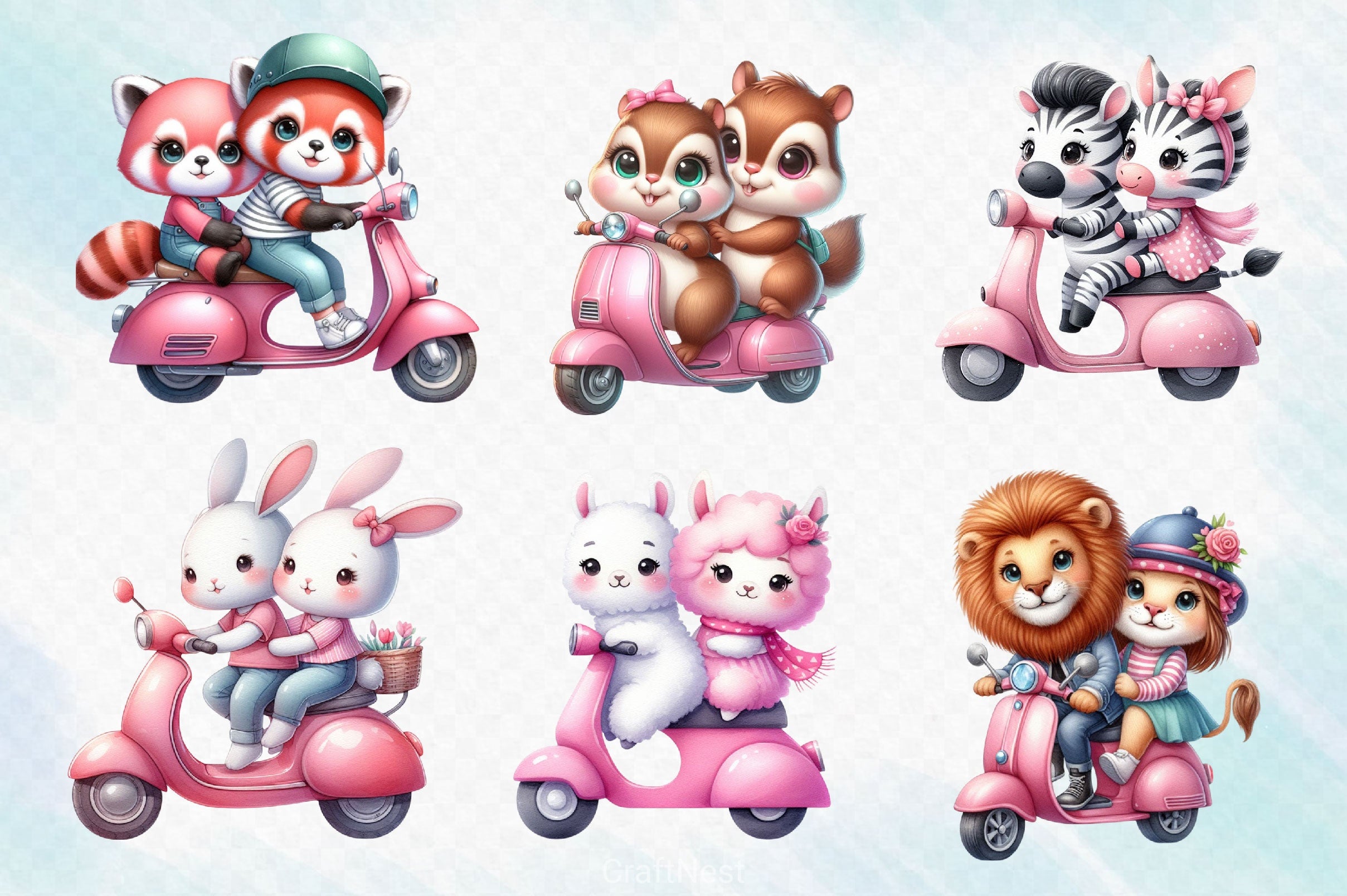 Animal Friends Ride A Scooter Clipart Bundle - CraftNest - Digital Crafting and Art