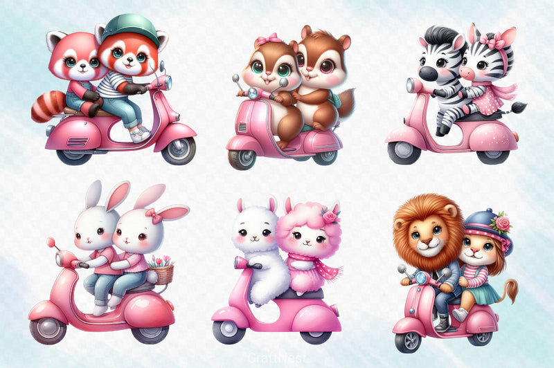 Animal Friends Ride A Scooter Clipart Bundle - CraftNest - Digital Crafting and Art