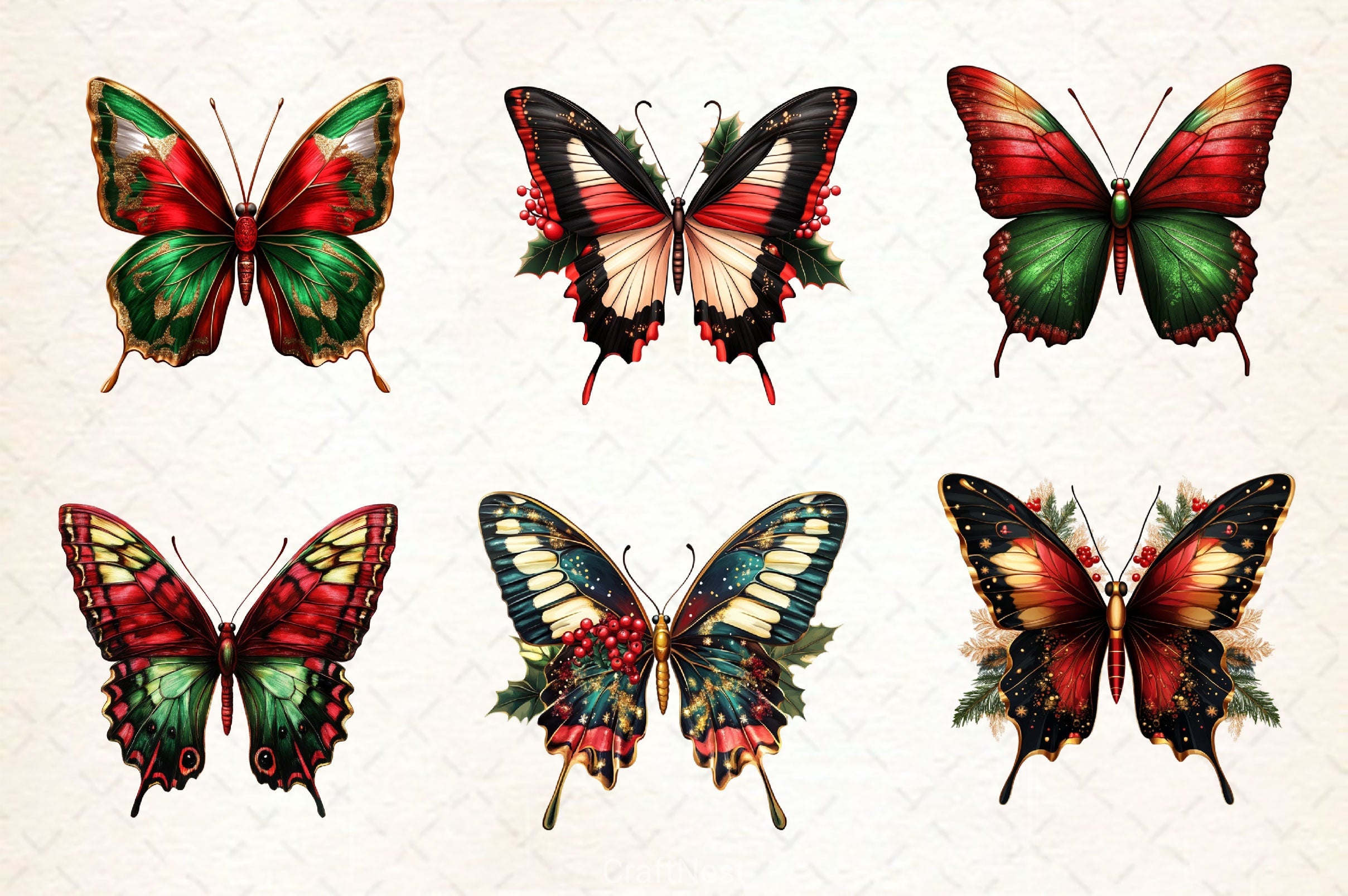 Christmas Butterfly Clipart Bundle 2 - CraftNest - Digital Crafting and Art