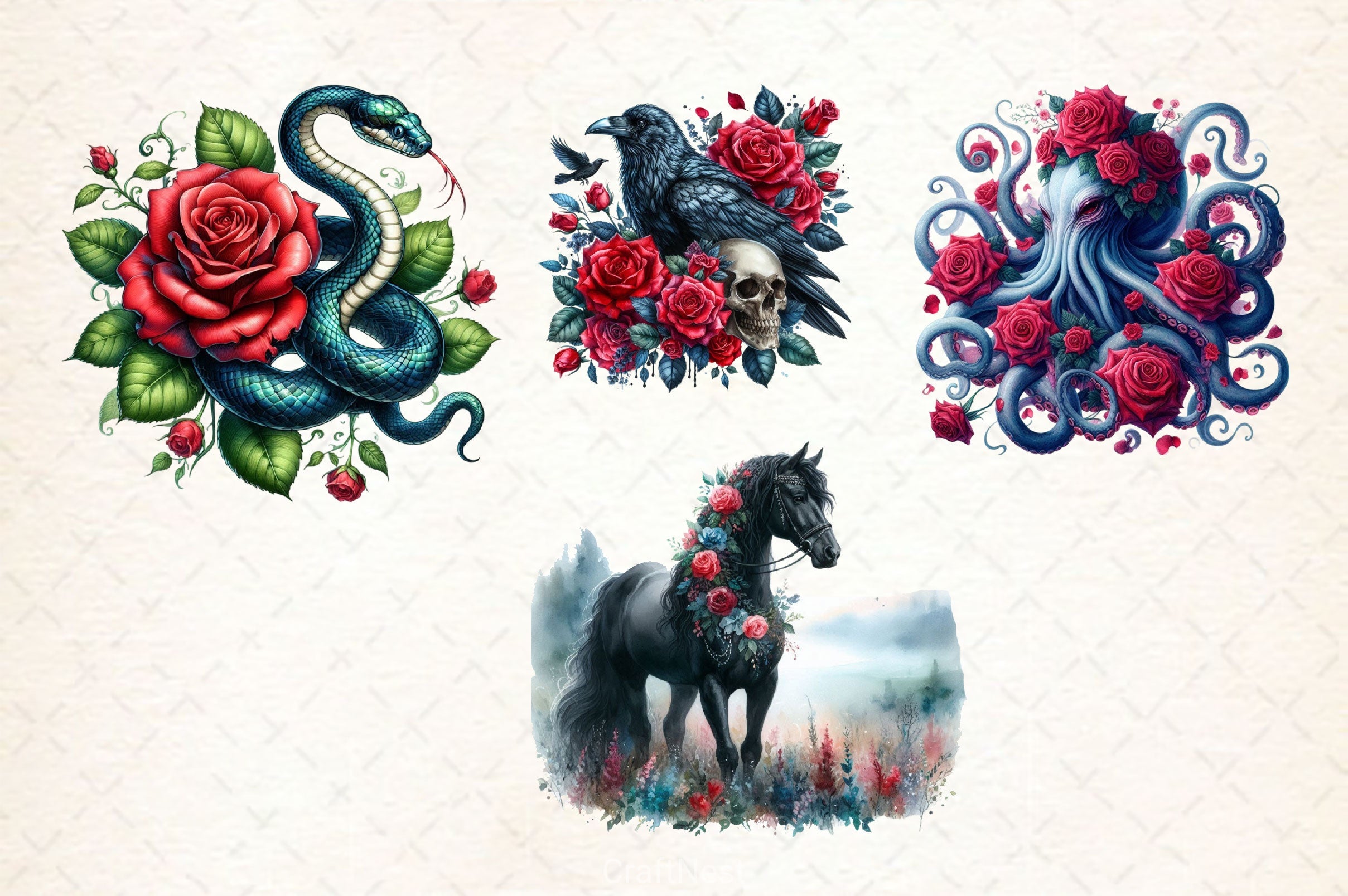 Gothic Animals Clipart Bundle 2 - CraftNest - Digital Crafting and Art