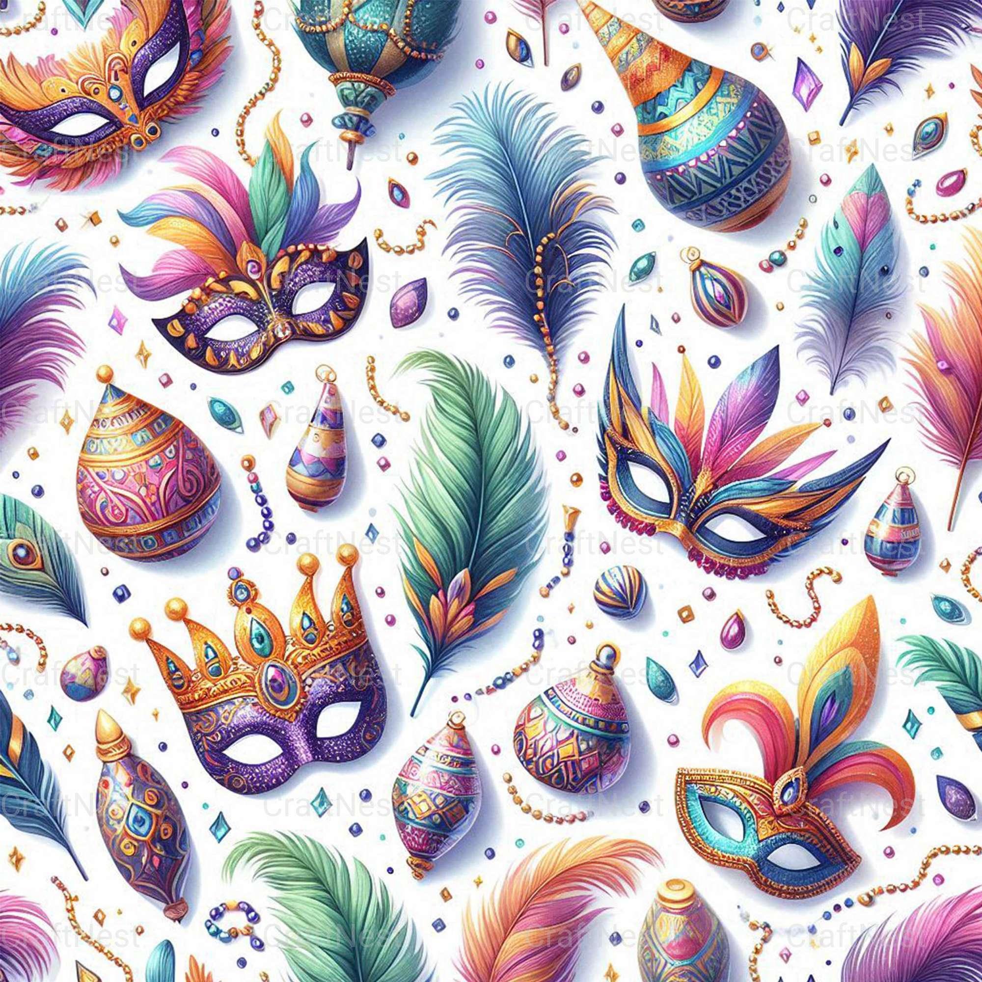 Mardi Gras Seamless Digital Paper - CraftNest - Digital Crafting and Art
