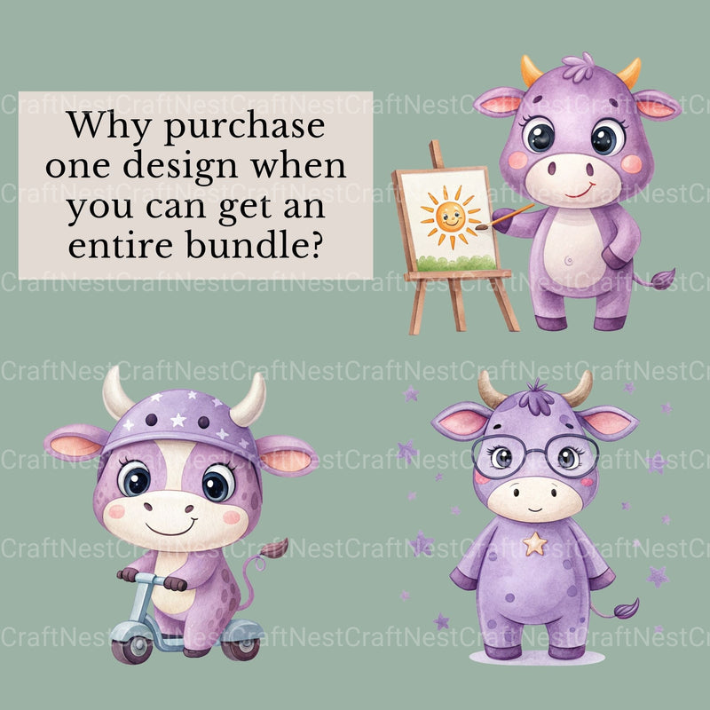 Purple Cows Clipart Bundle - CraftNest - Digital Crafting and Art