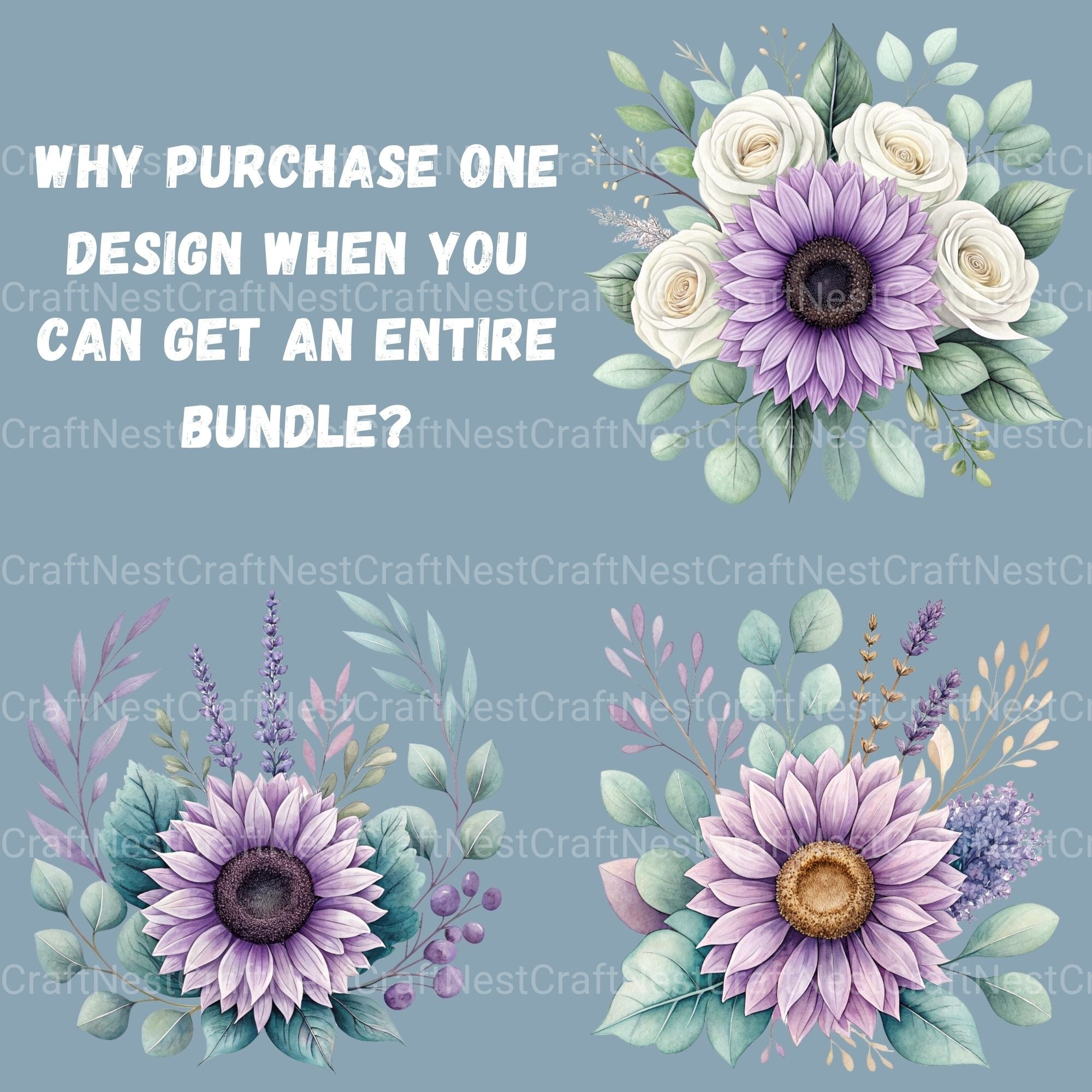 Purple Sunflowers Clipart Bundle - CraftNest - Digital Crafting and Art