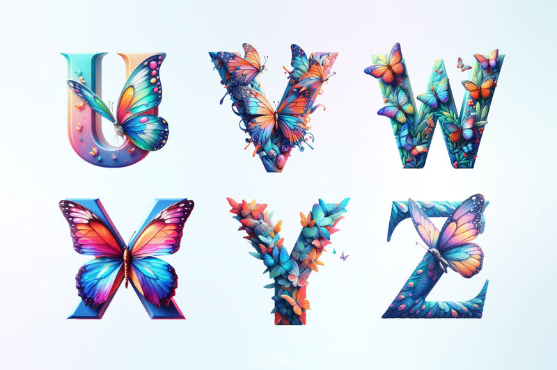 Butterfly Alphabet Clipart Bundle 2 - CraftNest - Digital Crafting and Art
