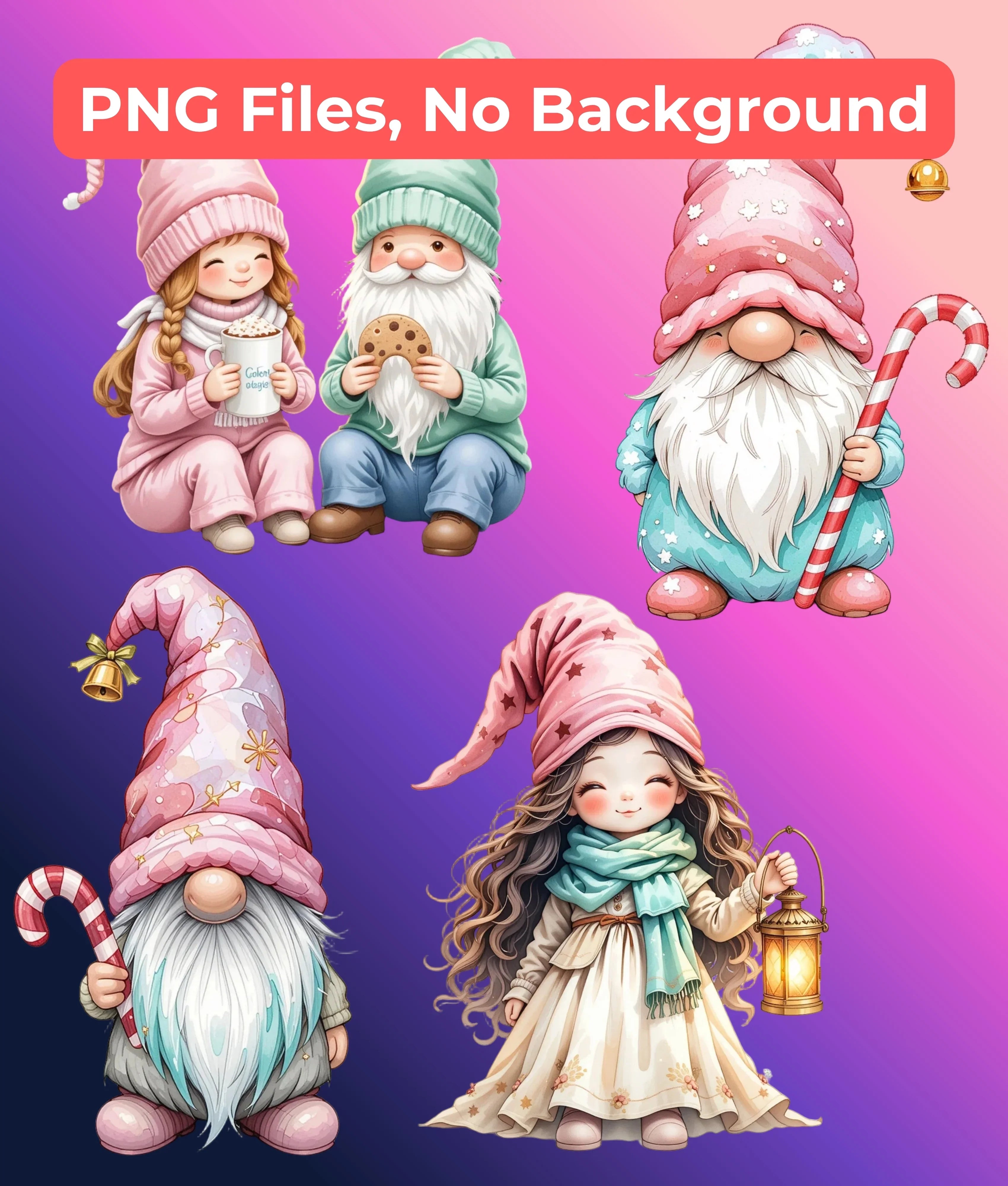 Pastel Christmas Gnomes Clipart Bundle - CraftNest - Digital Crafting and Art