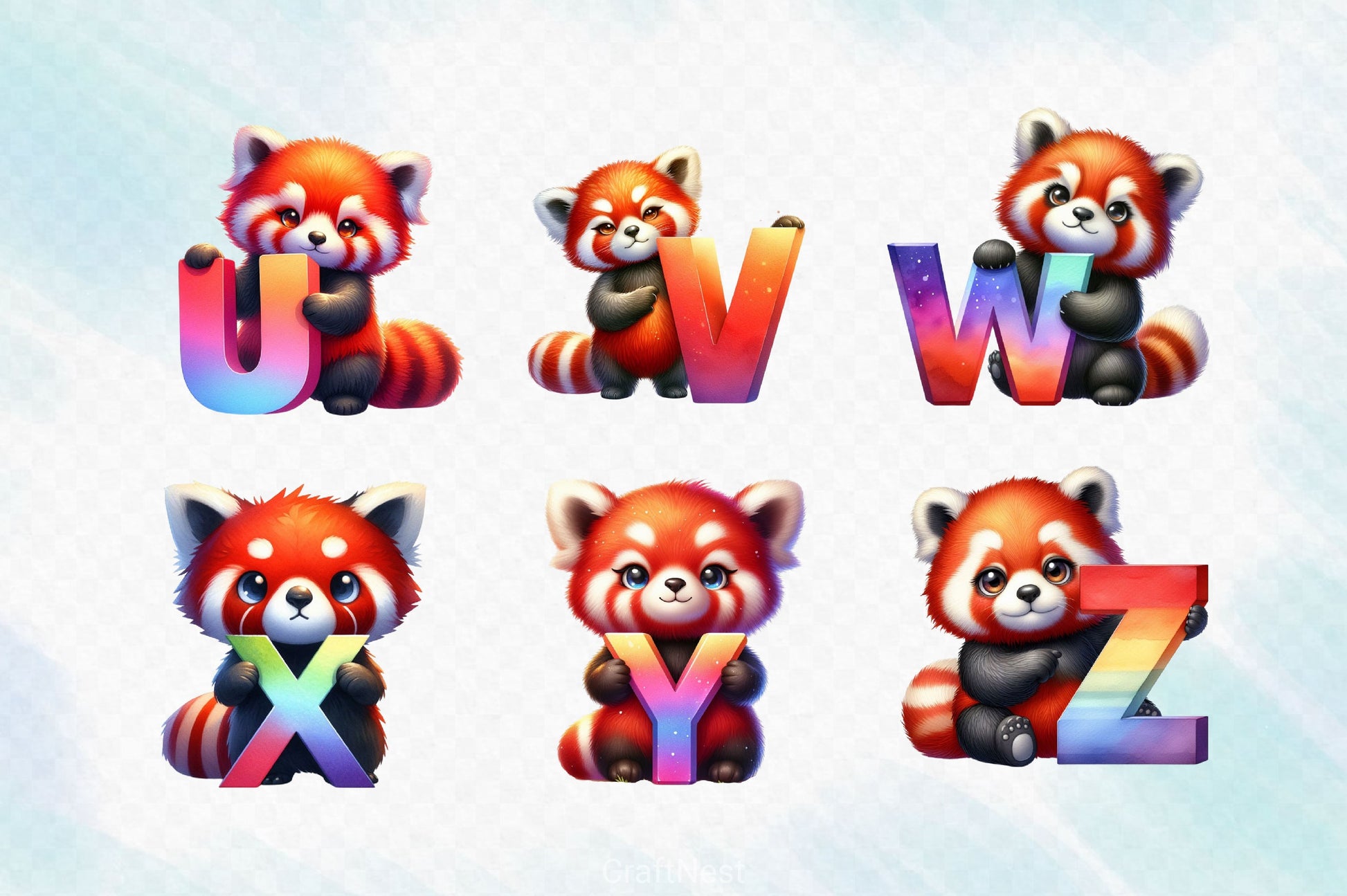 Cute Red Panda Alphabet Clipart Bundle - CraftNest - Digital Crafting and Art