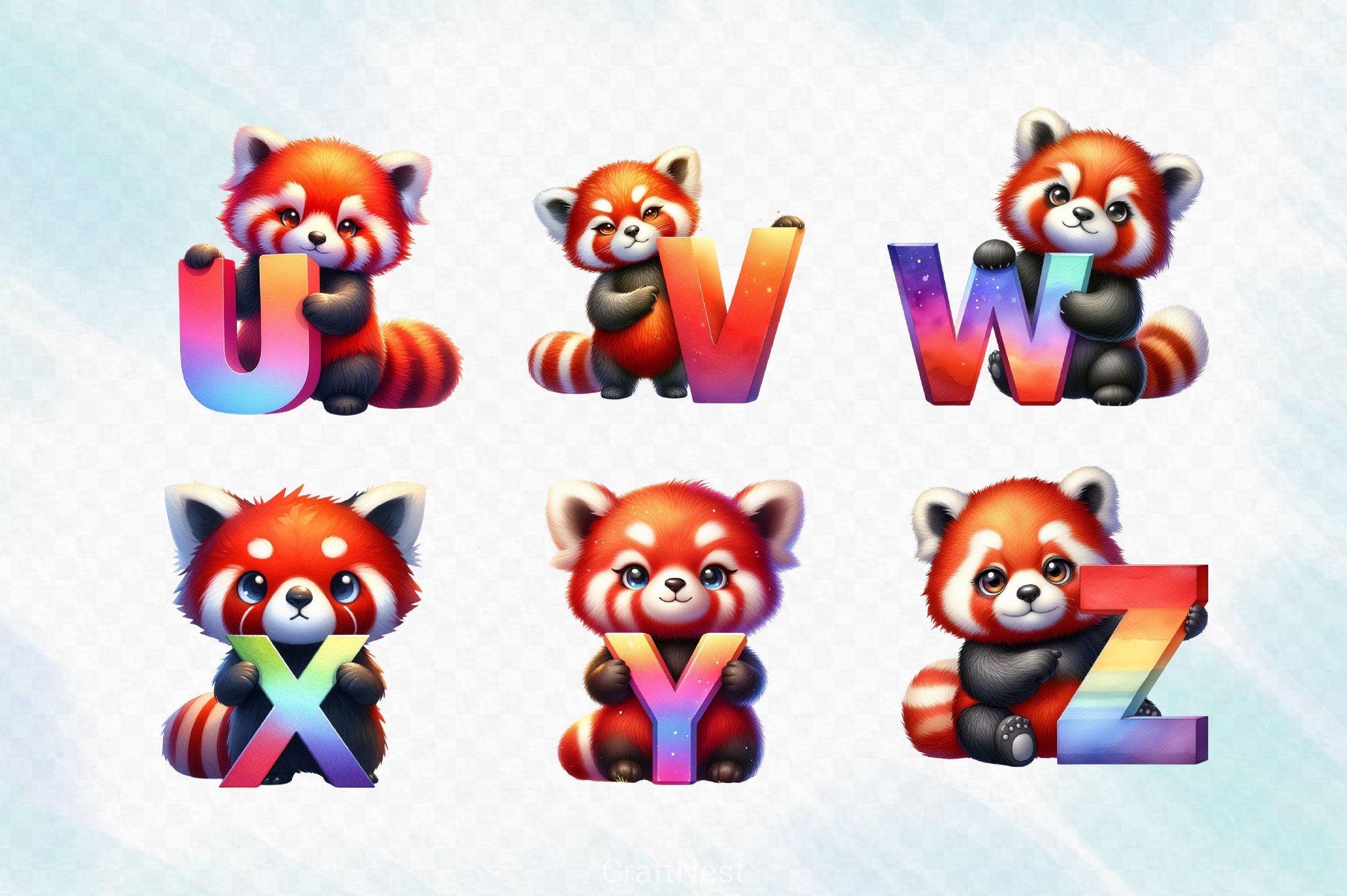 Cute Red Panda Alphabet Clipart Bundle - CraftNest - Digital Crafting and Art