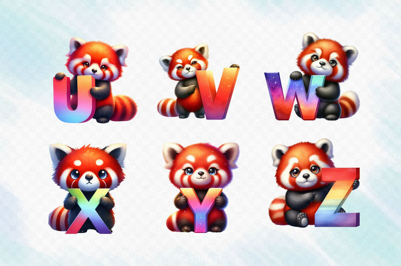 Cute Red Panda Alphabet Clipart Bundle - CraftNest - Digital Crafting and Art
