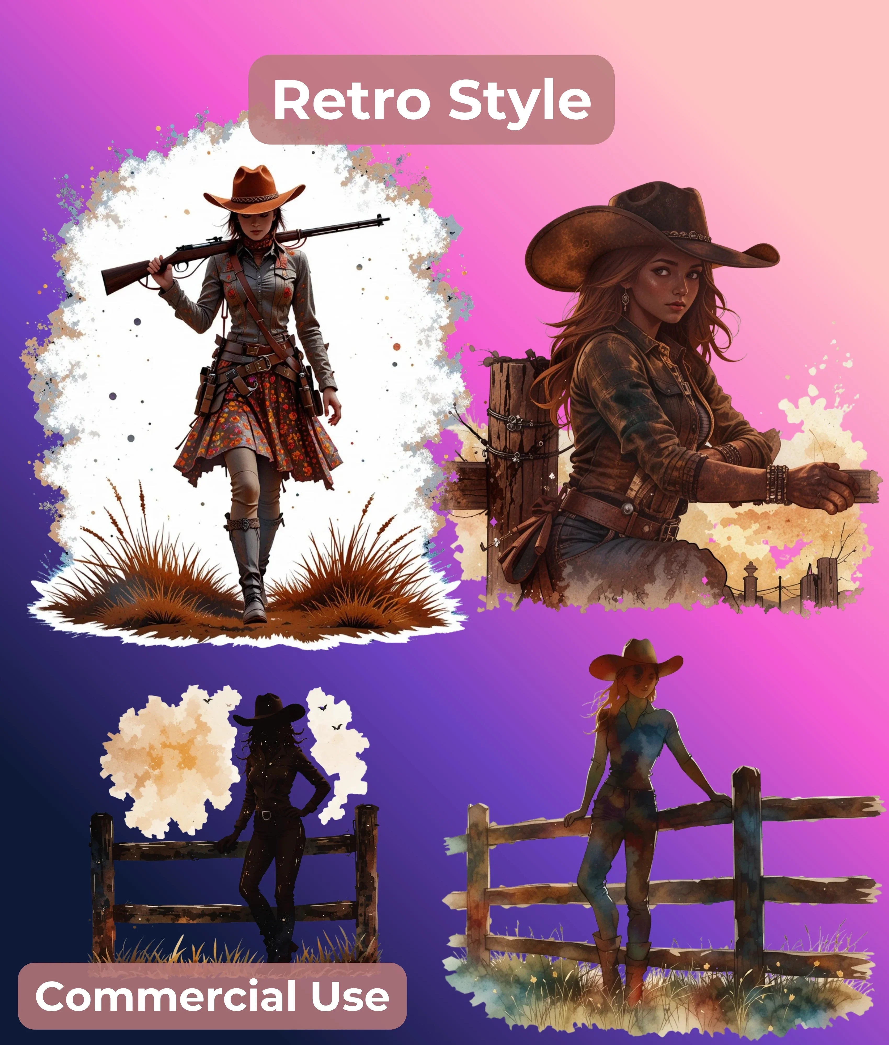 Cowgirl Silhouette Clipart Bundle - CraftNest - Digital Crafting and Art