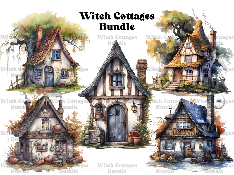 Witch Cottages Clipart - CraftNest