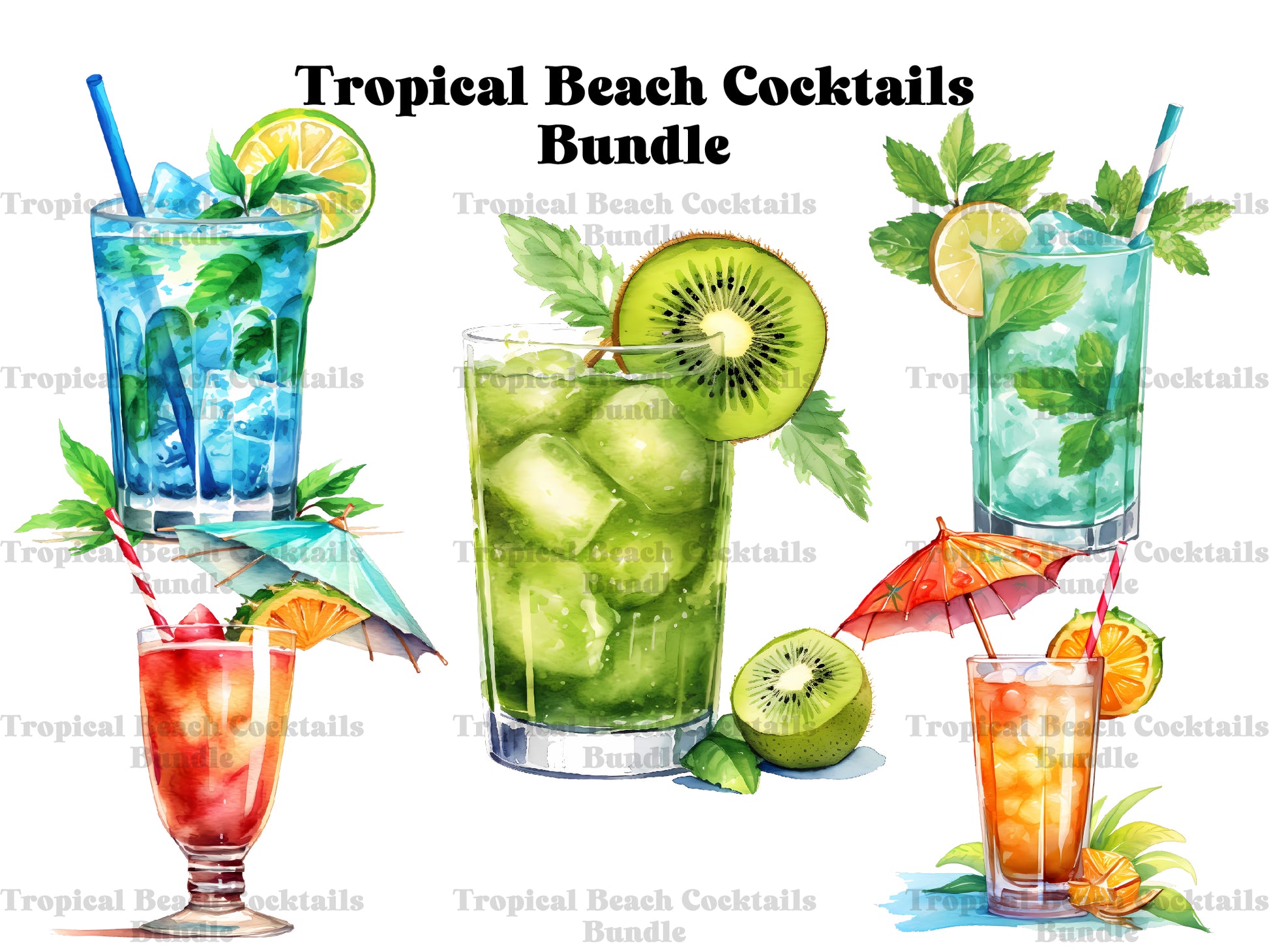 Tropical Beach Cocktails Clipart - CraftNest