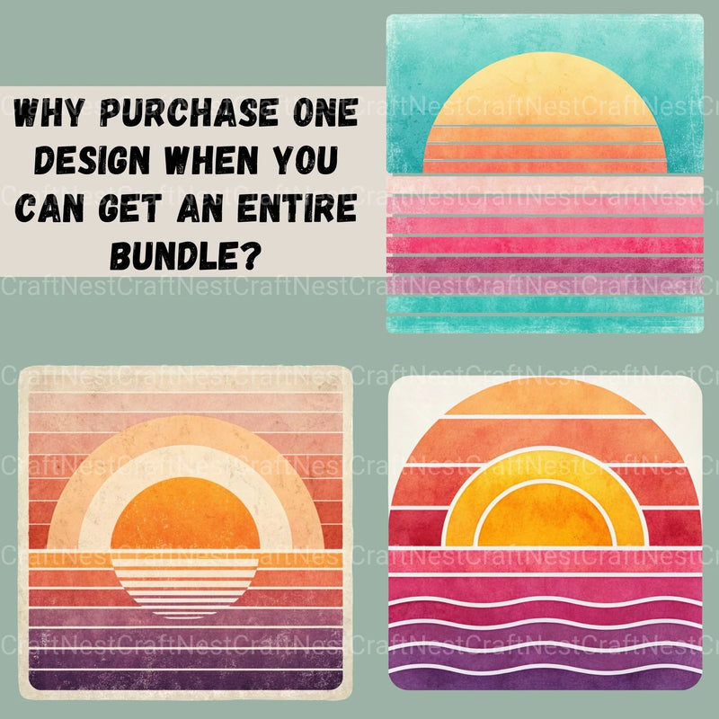 Retro Sunsets Square Clipart Bundle - CraftNest - Digital Crafting and Art